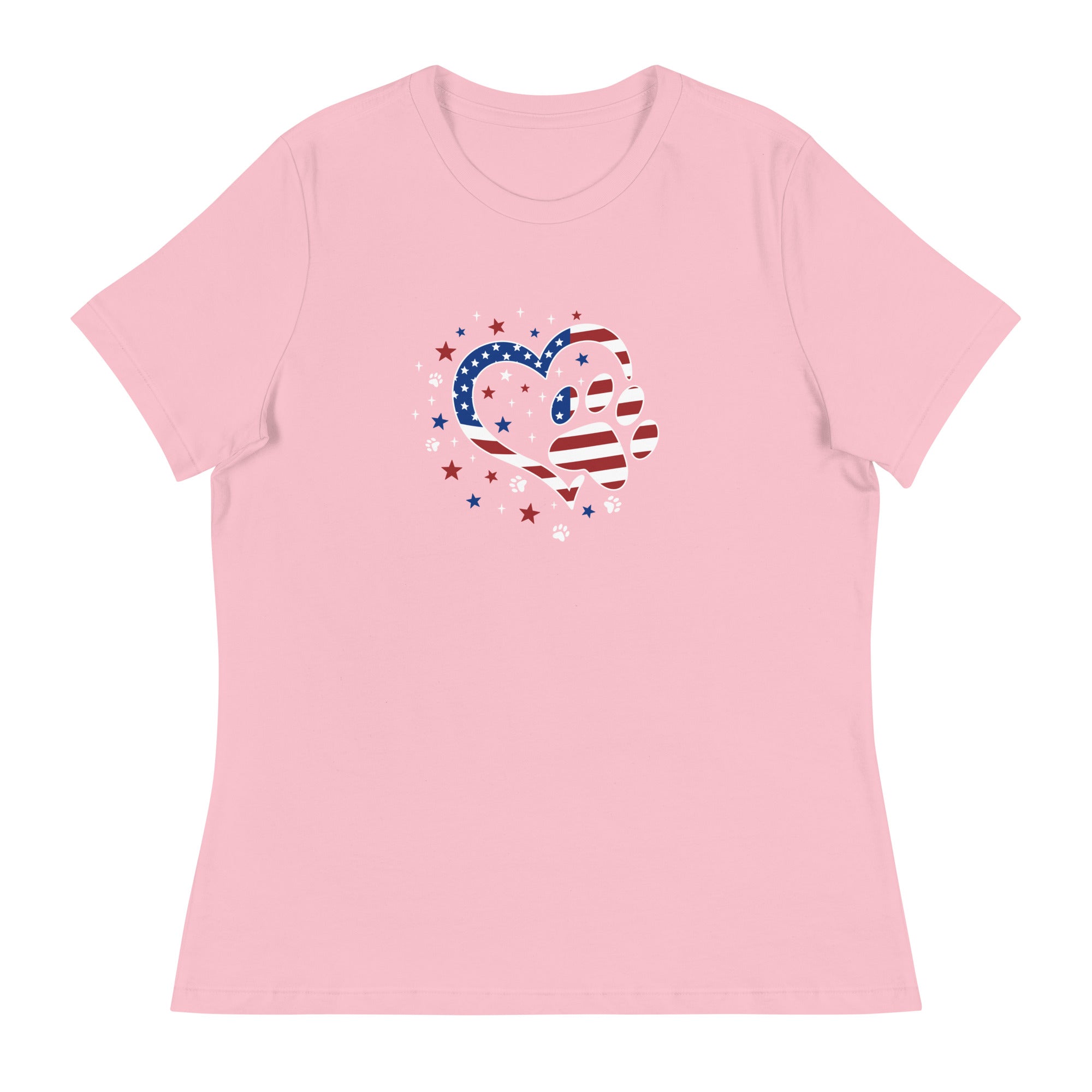Star Spangled Paw Print Love Women's Relaxed T-Shirt、mySite、camillekostekn