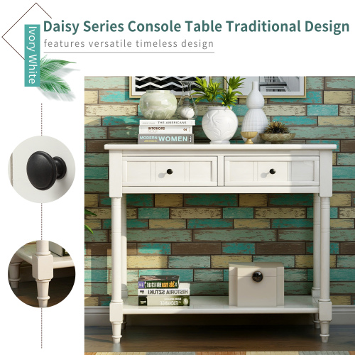 TREXM Daisy Series Console Table Traditional Design with Two Drawers and Bottom Shelf (Espresso)、、casual