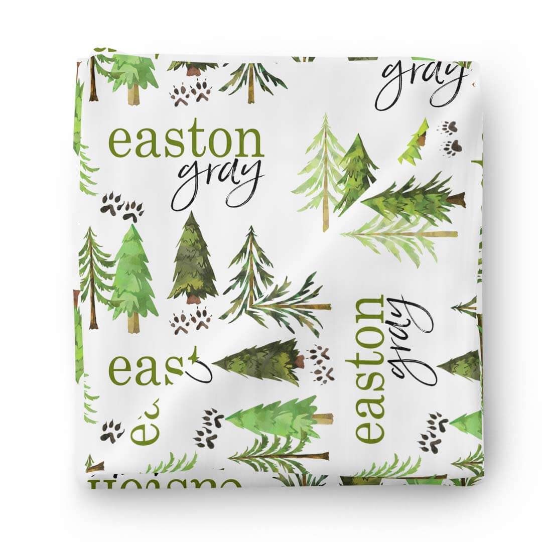  Woodland Trees Personalized Baby Name Swaddle Blanket、mySite、layawaytickets