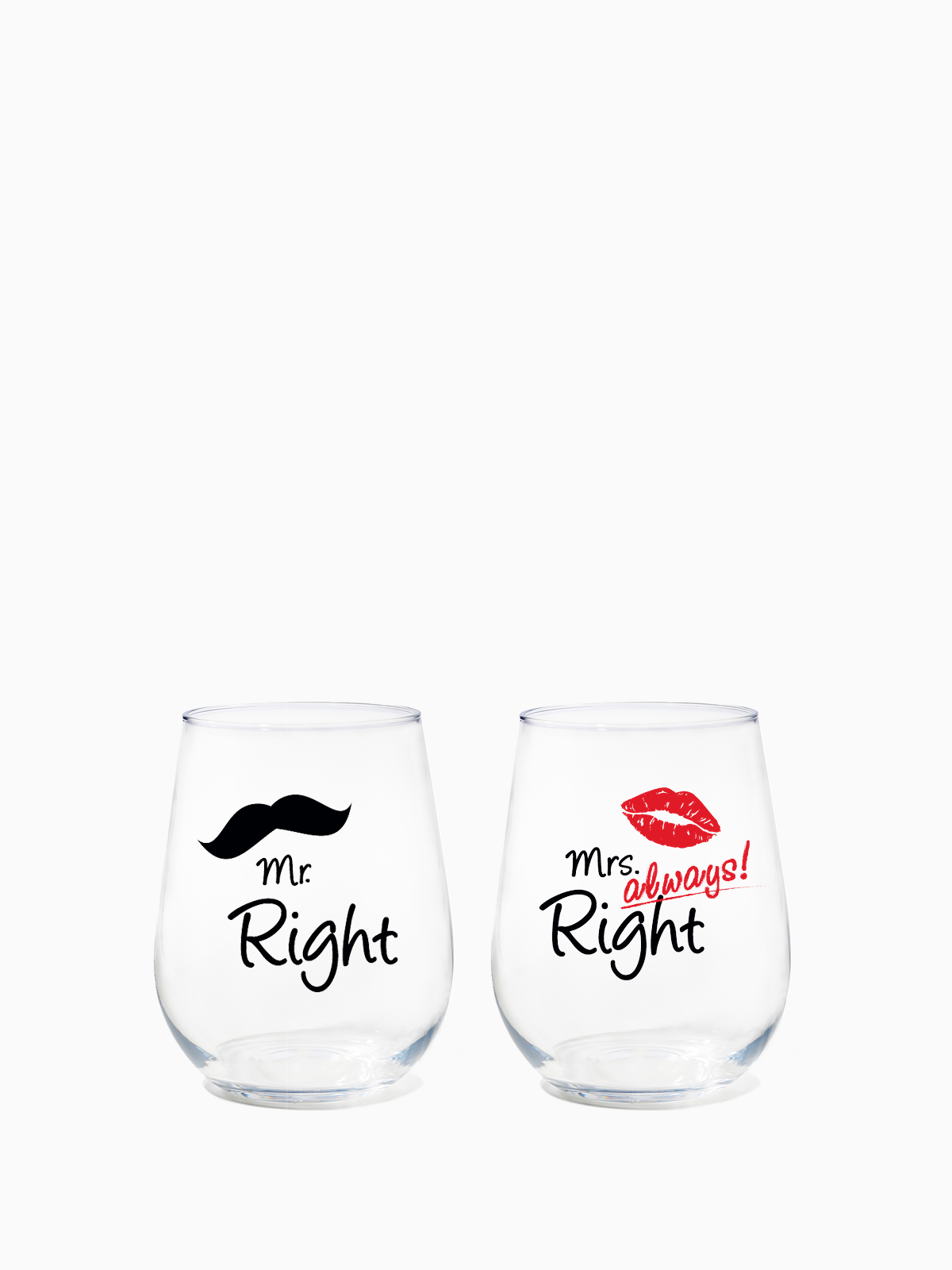 Mr. & Mrs. Right - RESERVE 16oz Stemless Wine Tritan Copolyester Glass、mySite、camillekostekn