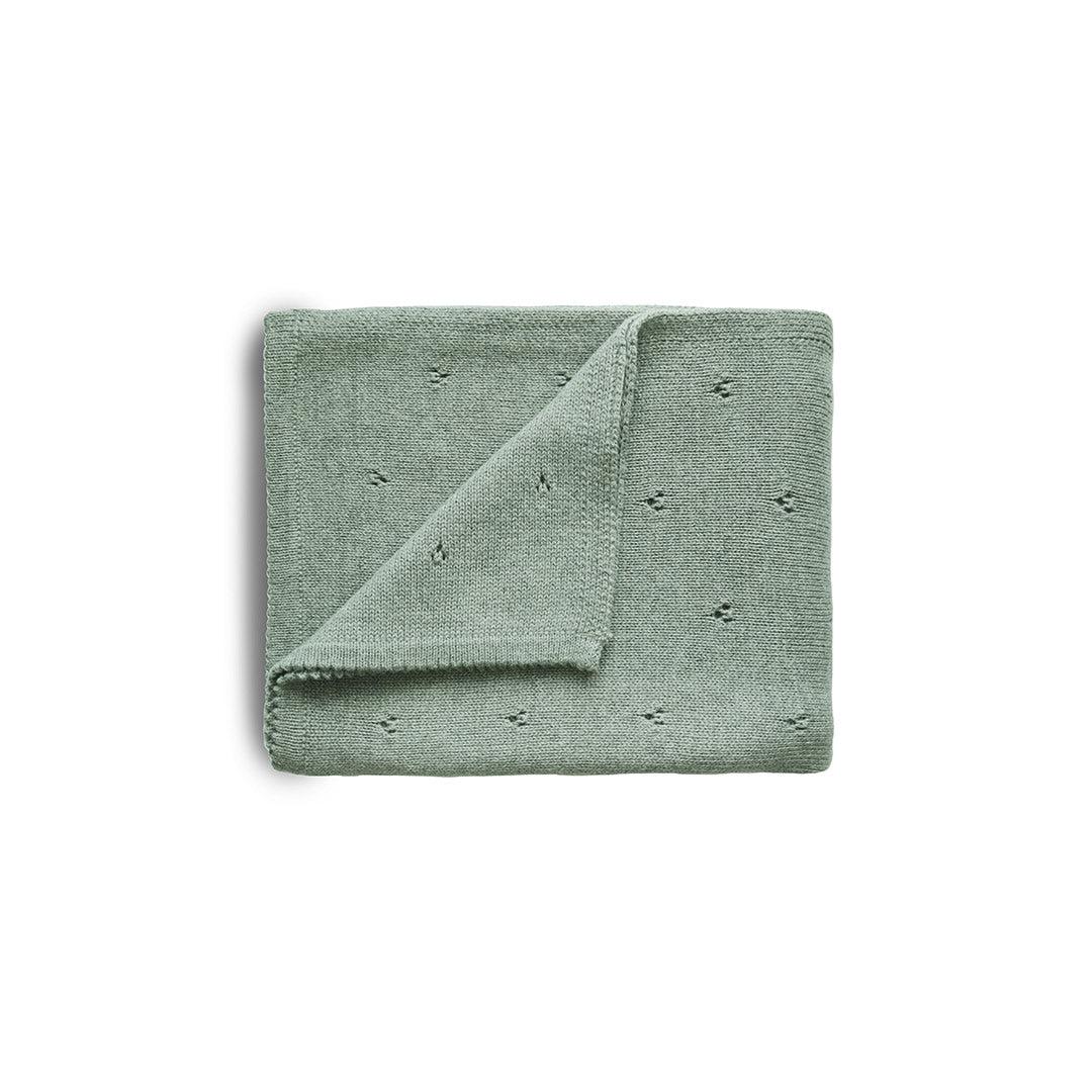  Mushie Knitted Baby Blanket - Pointelle/Sage Melange、mySite、merchandisen