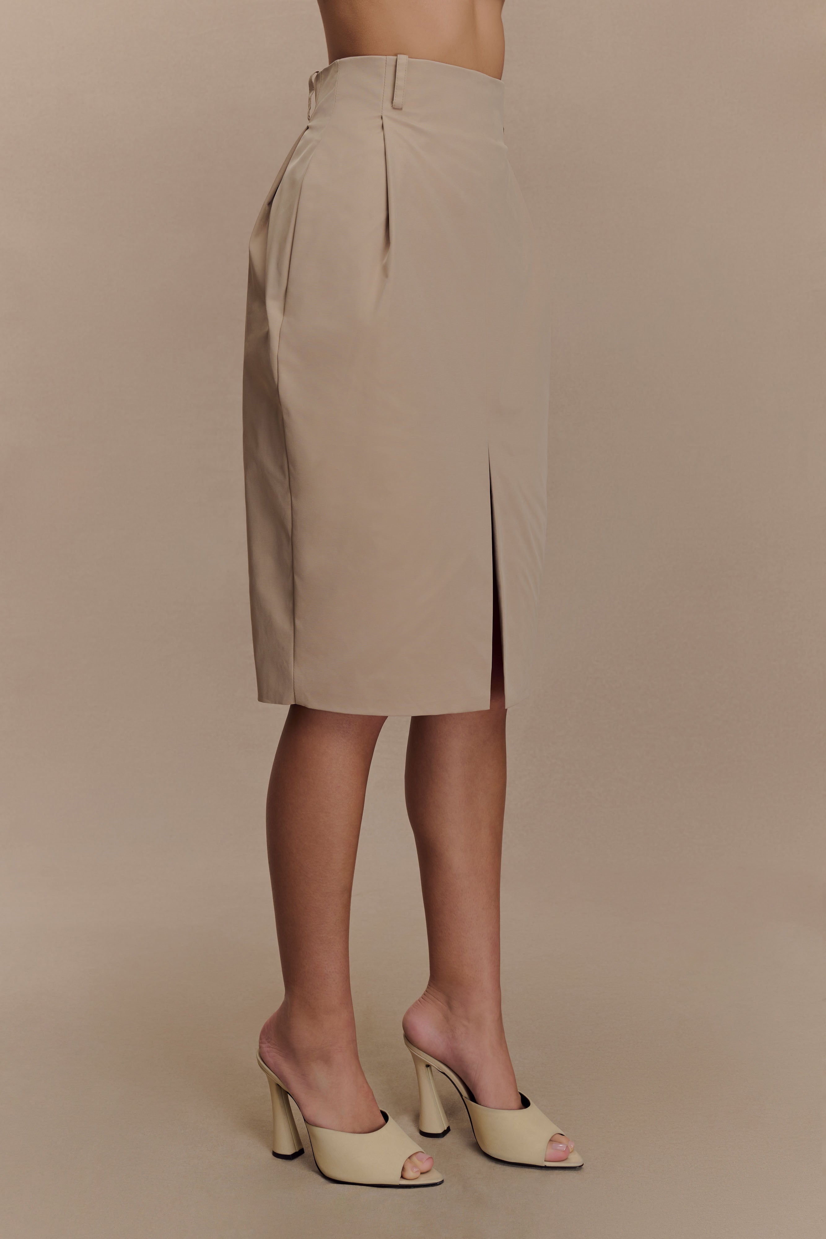 Vera Twill Split Front Midi Skirt - Camel、mySite、solidvoid