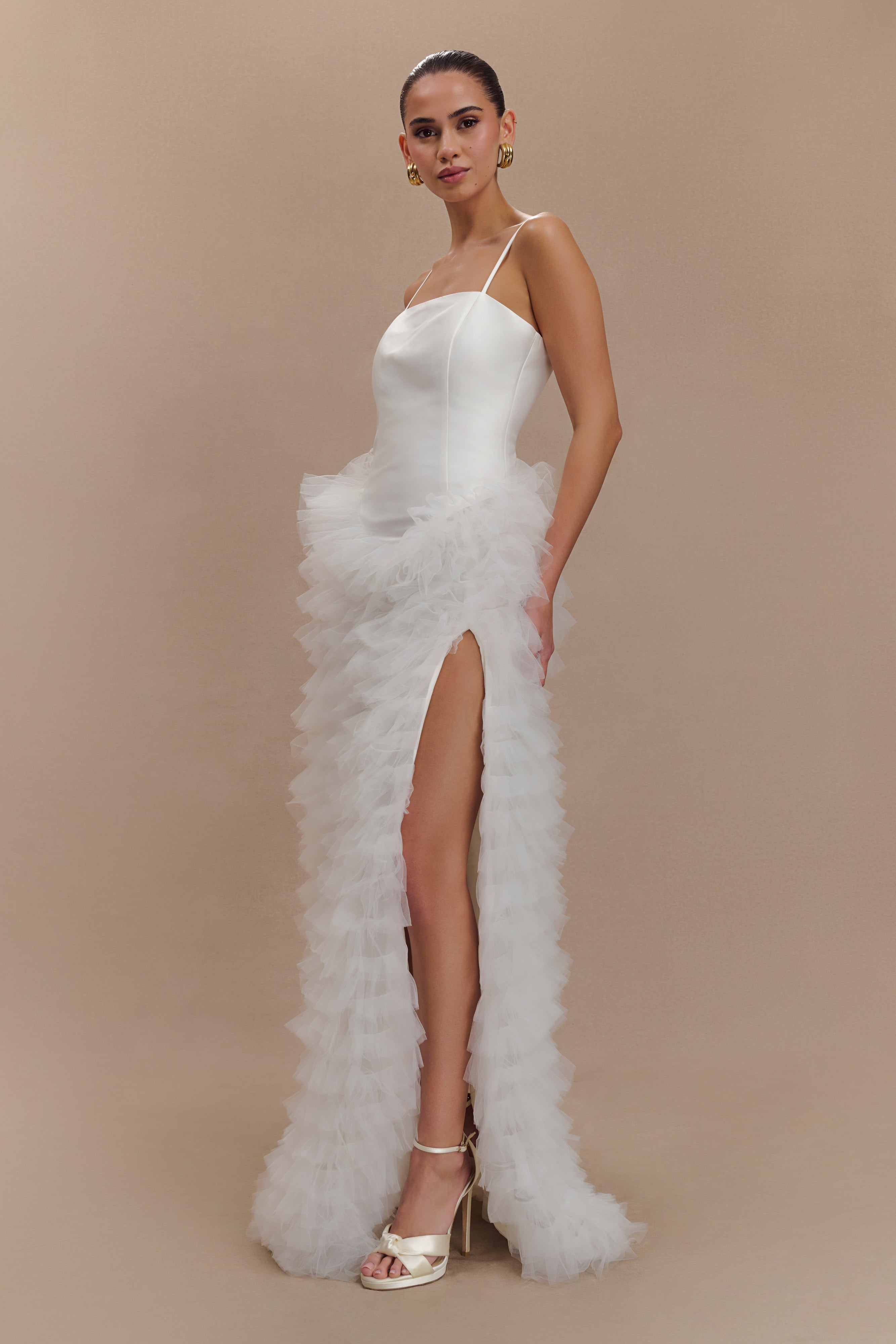 Magnolia Tiered Ruffle Maxi Dress - Ivory、mySite、solidvoid