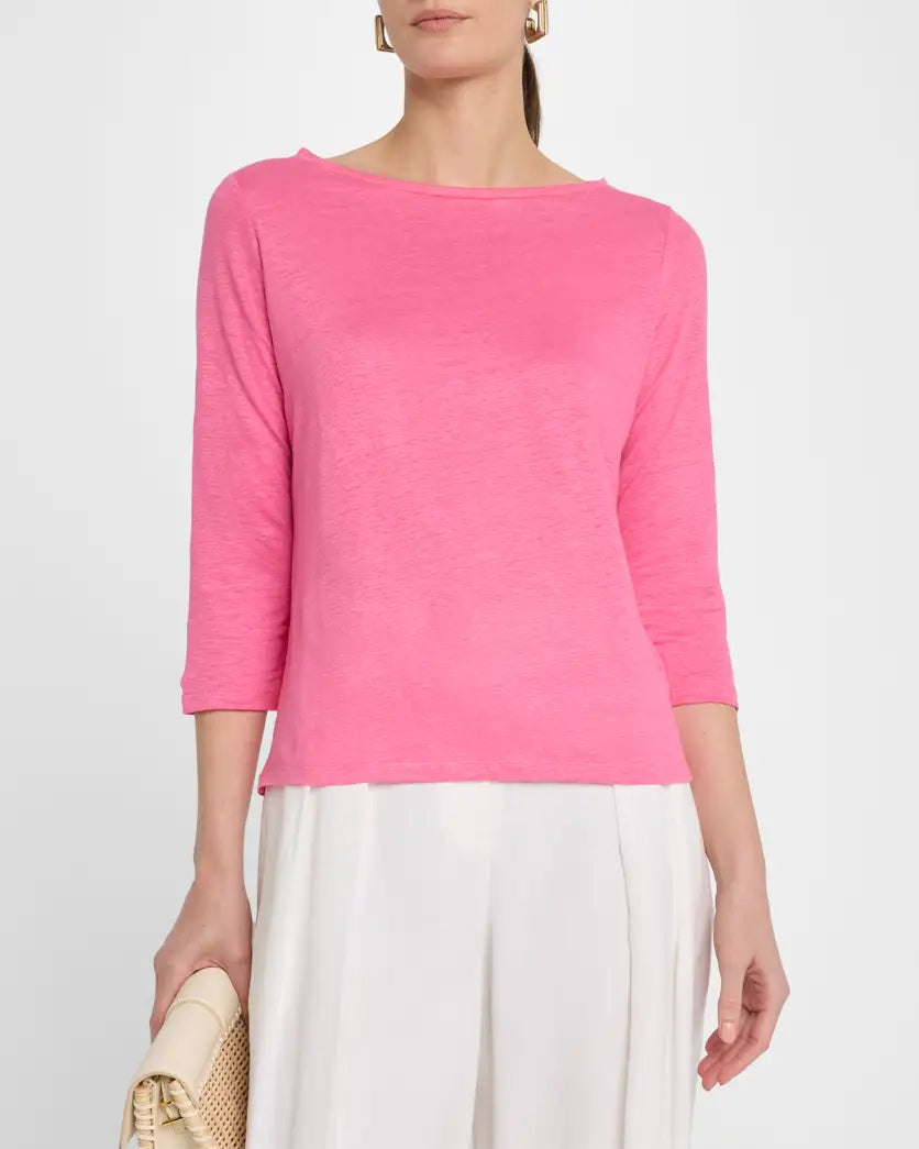 Majestic Filatures Stretch Linen 3/4 Sleeve Semi Relaxed Boatneck、mySite、noshort