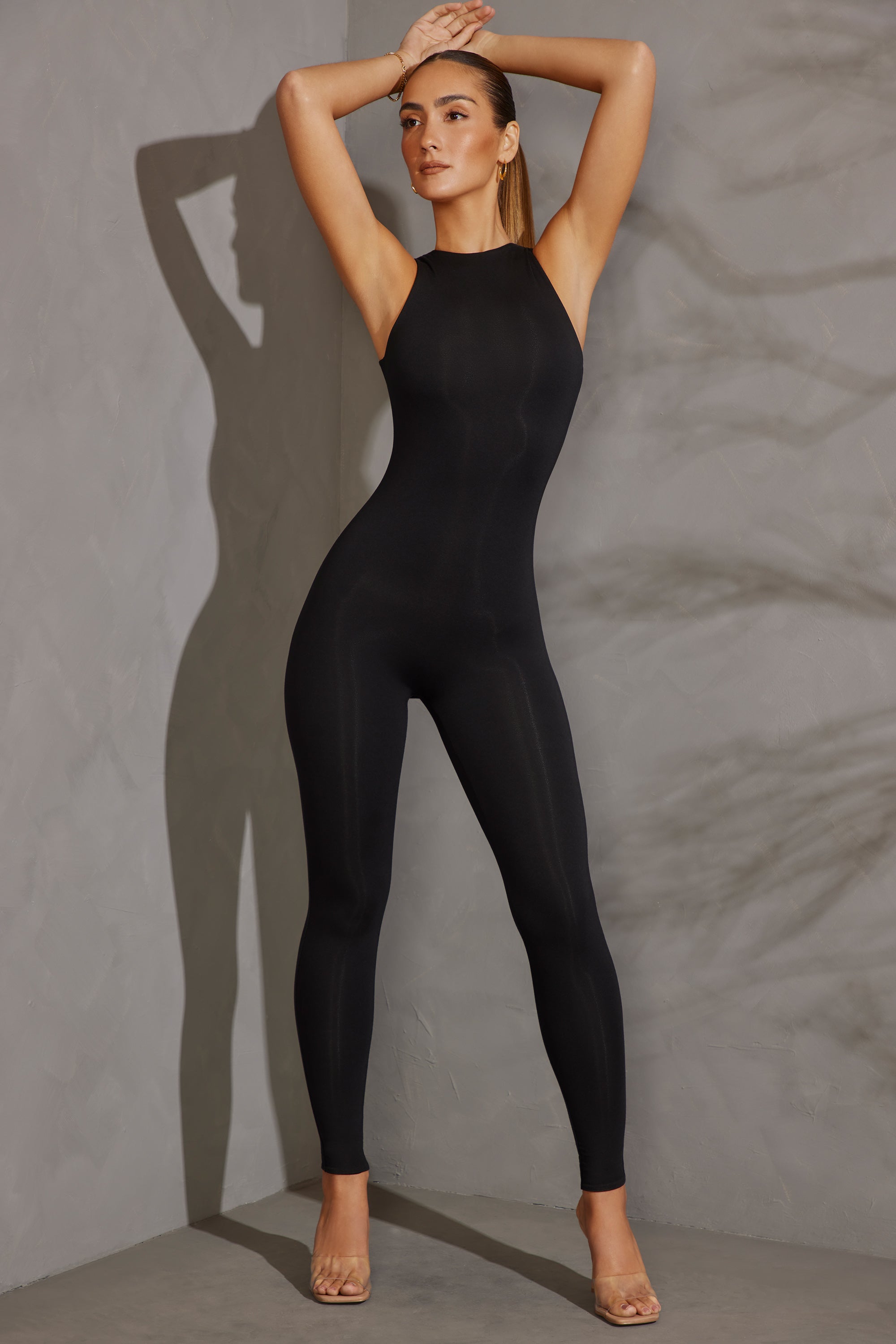 Racer Neck Jumpsuit in Black、mySite、solidvoid