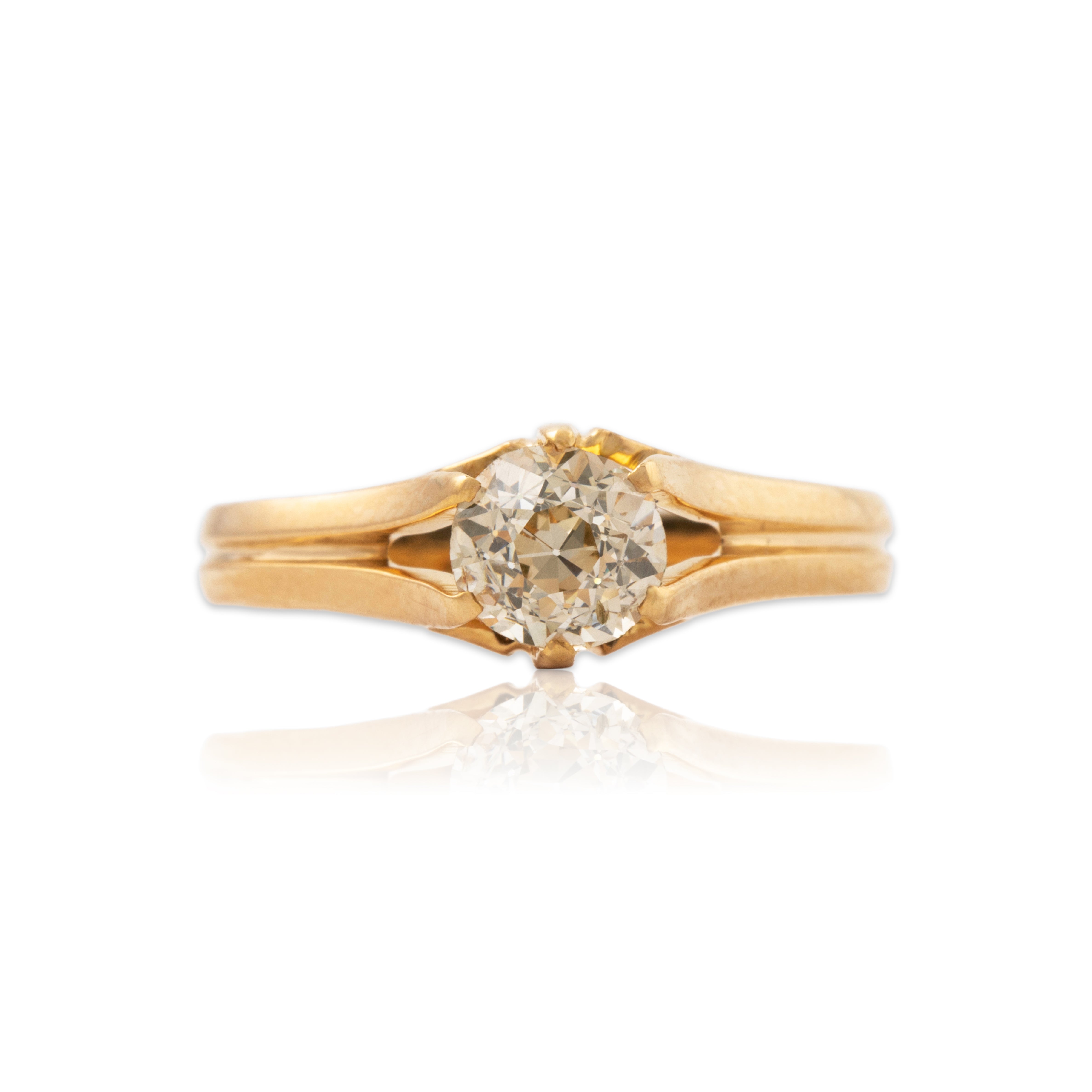 Antique 18k Yellow Gold .6ct Yellow Old Mine Diamond Solitaire Ring 7.00、mySite、hinf8tx79
