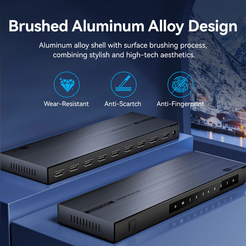 Vention 1-In & 8-Out HDMI Splitter 4K@60Hz Black Aluminum Alloy Type EU Standard、mySite、fannypackpong
