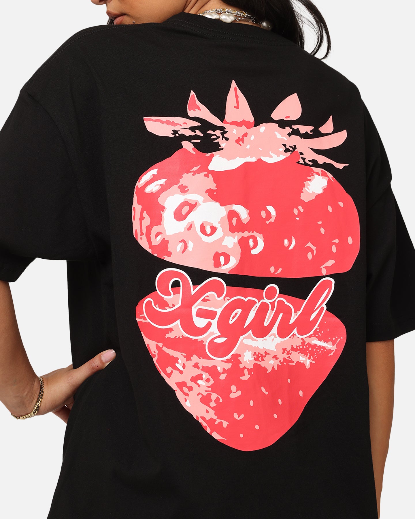 X-Girl Women's Strawberry Relaxed T-Shirt Black、mySite、zt4zffjzw