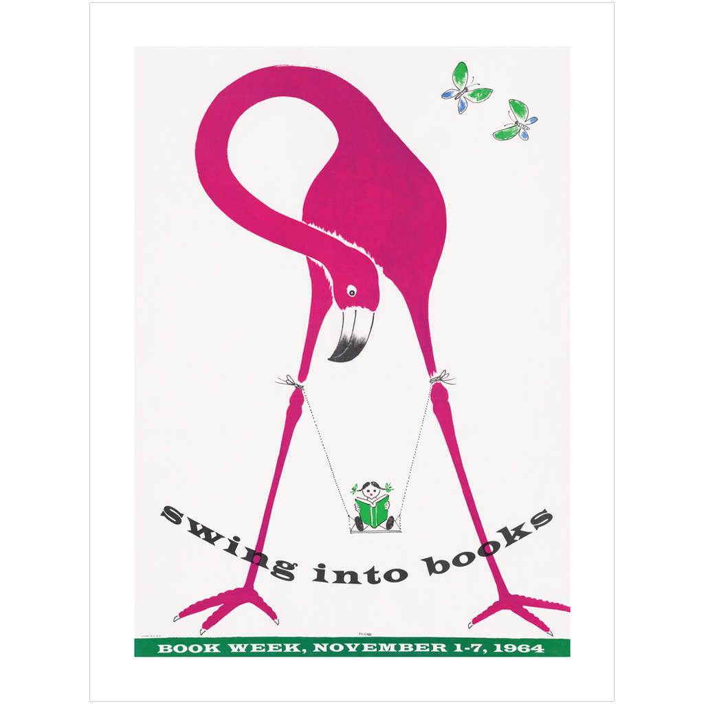 Swing Into Books Vintage Flamingo Book Fair Art Print、mySite、gigharbornorthrealestate