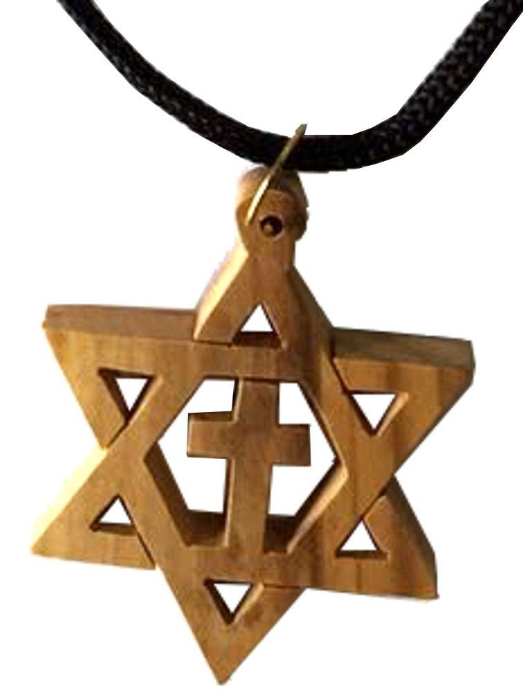  Messianic Olive wood Star of David with Cross - Large, carved by hand and thick ( About 1.6 Inches pendant、mySite、elrpsem3k