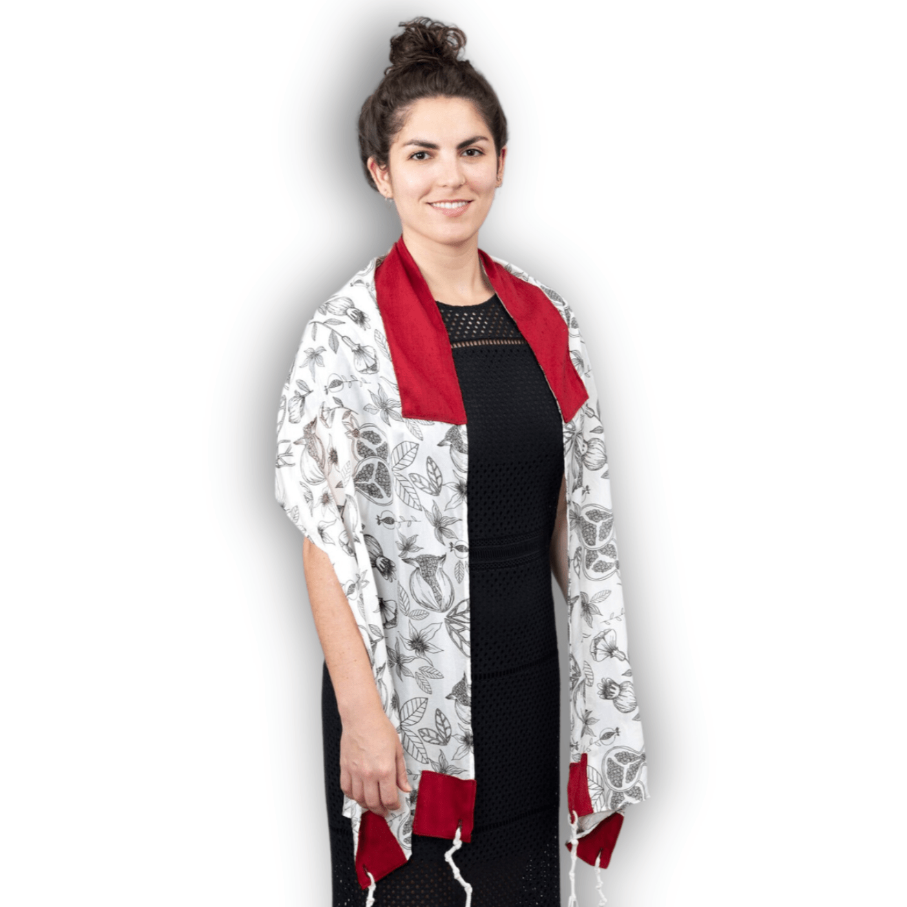 Black and White Pomegranates Silk Habotai Tallit、mySite、topwebapps