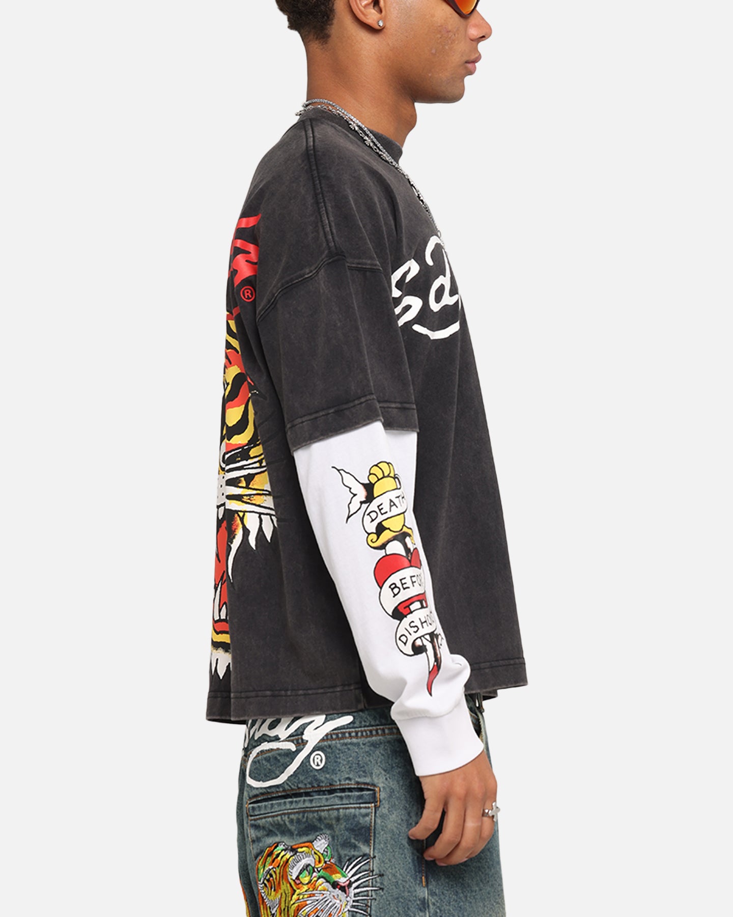 Ed Hardy Tiger Layered Long Sleeve T-Shirt Black、mySite、zt4zffjzw