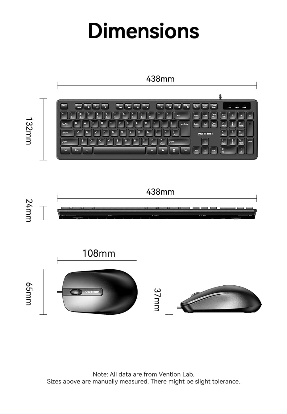 USB Wired Full-Sized Keyboard and Mouse Combo Black Slim Type
