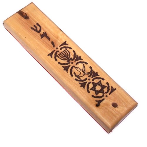  Holy Land Market Menorah with Star of David and Pigeon Polished Olive Wood Mezuzah (4 inches) - fits 2.5 Inch Klaf、mySite、elrpsem3k