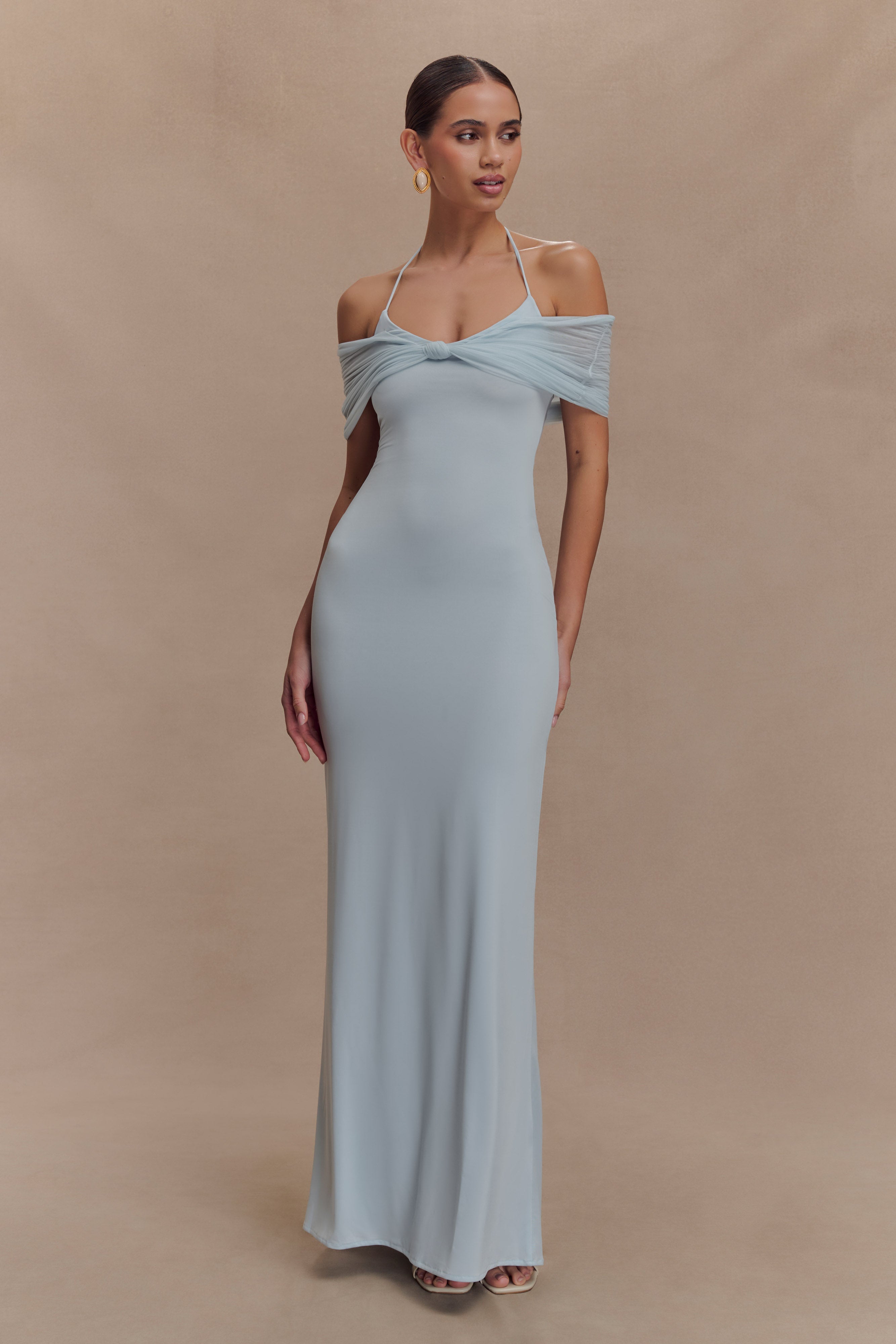 Bernadina Mesh And Slinky Halter Maxi Dress - Pale Blue、mySite、solidvoid