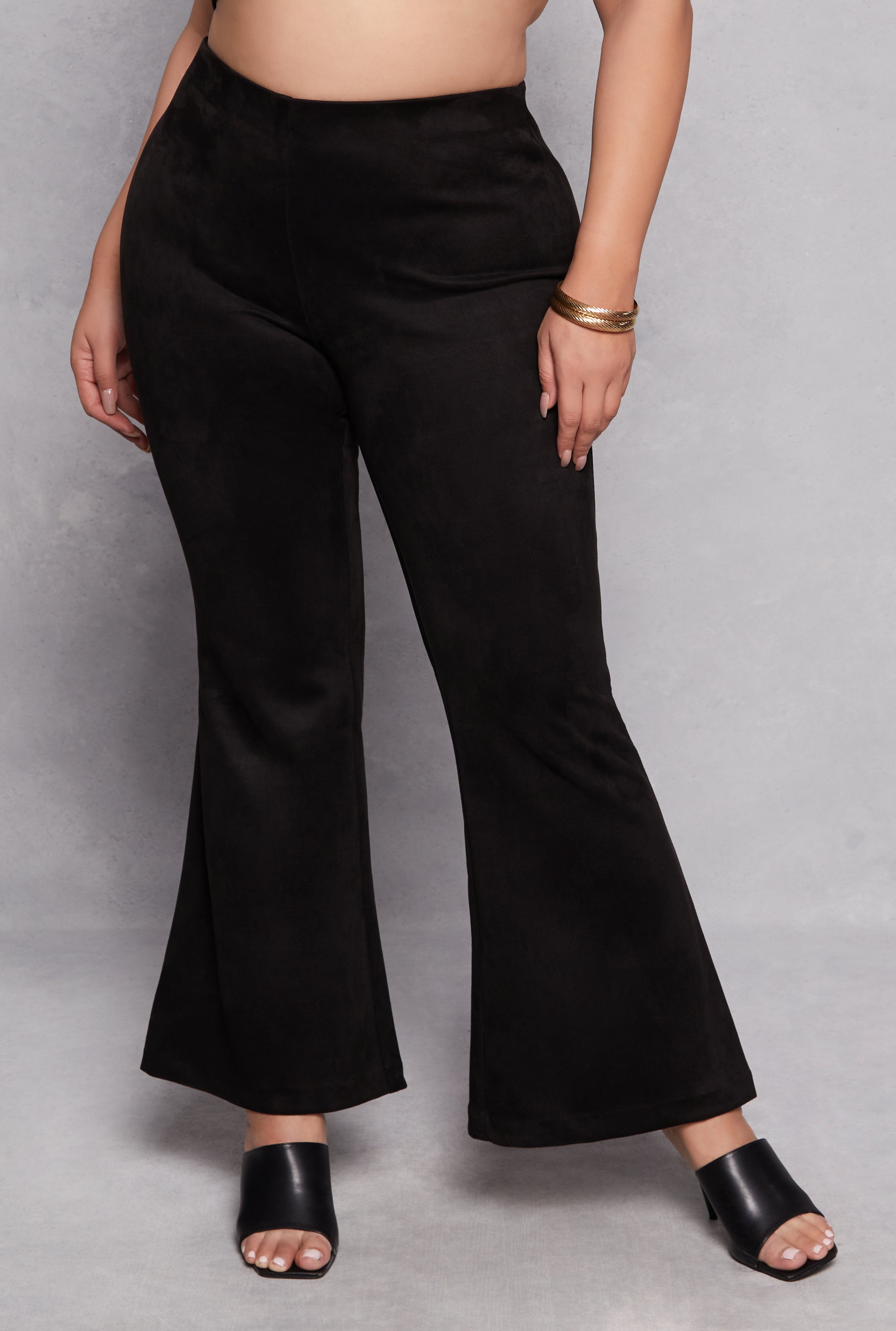 Plus Size Faux Suede Flare Pants、mySite、camillekostekn