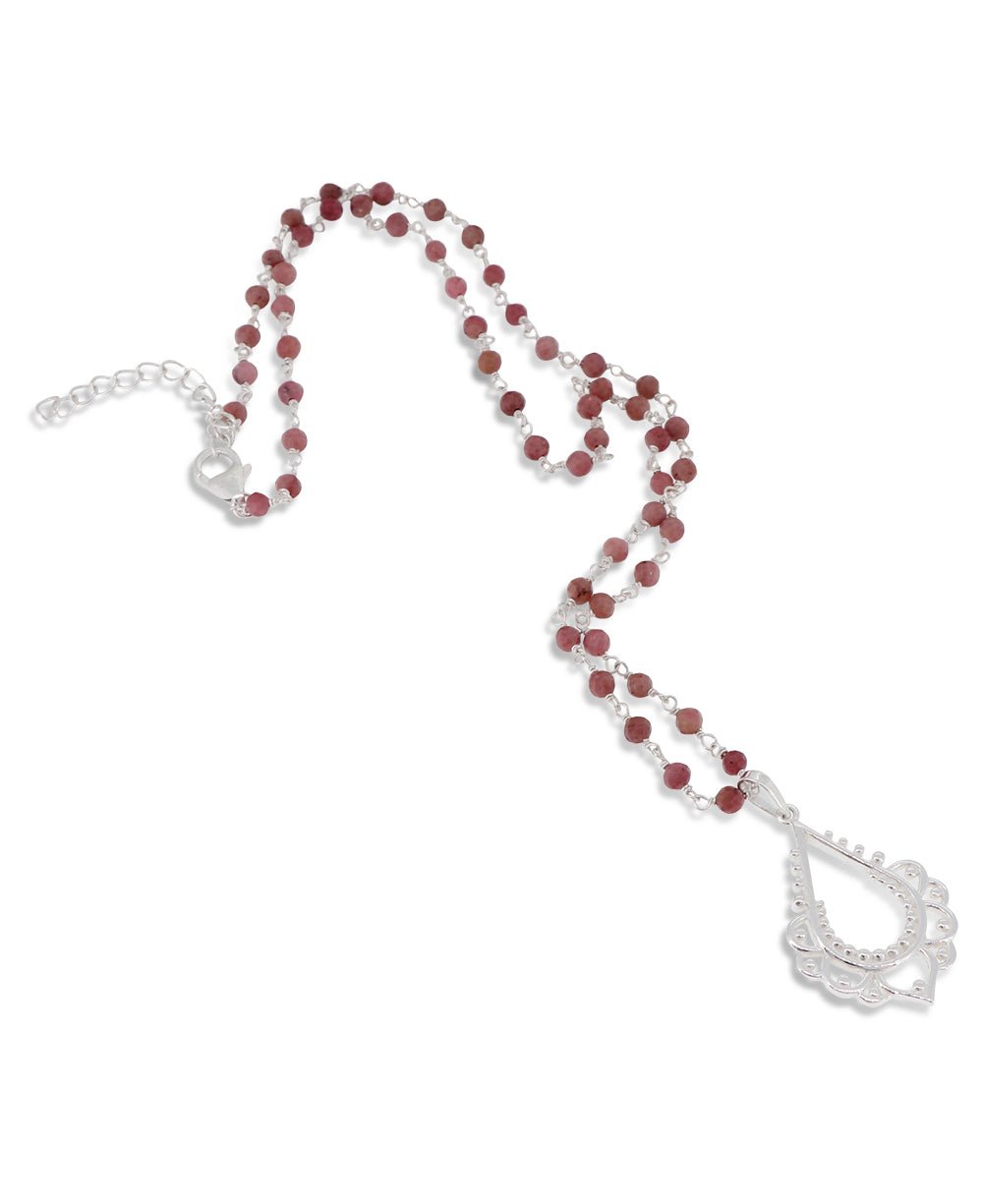 Sterling Silver Lotus and Rhodonite Bead Necklace、mySite、topwebapps