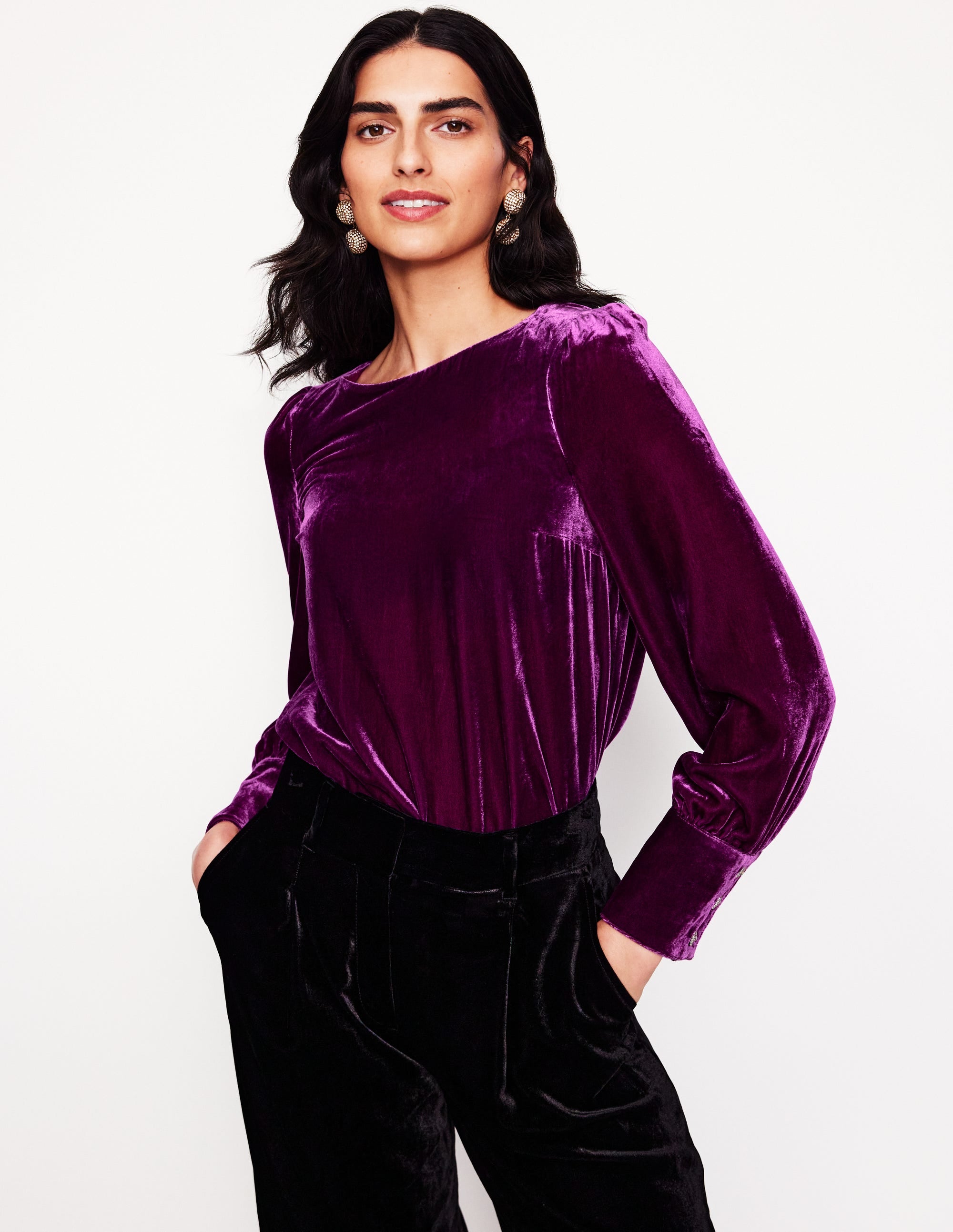  Button Back Velvet Top-Regal Purple、mySite、ashleygrahame