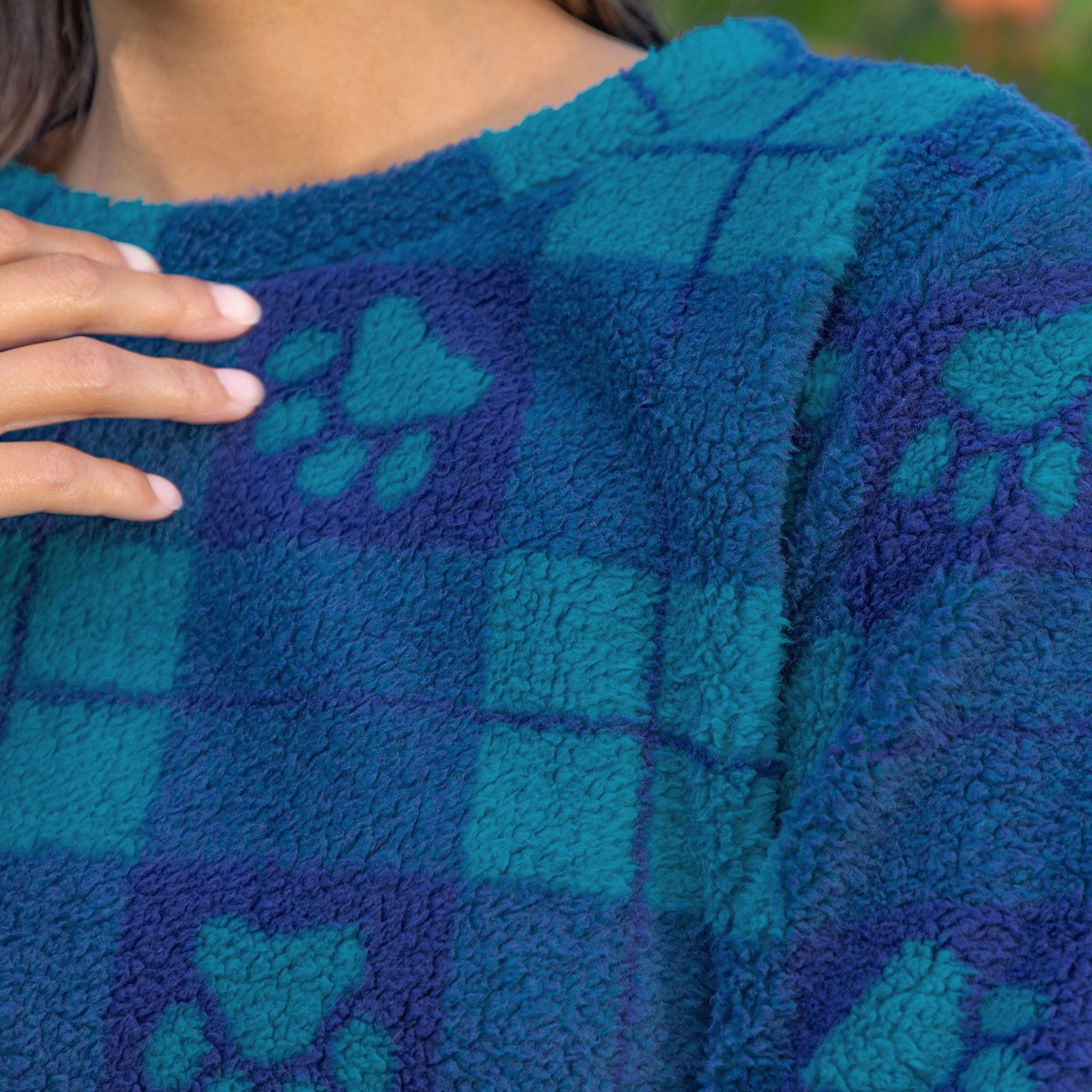 Large Check Plaid Paws Plush Sherpa Fleece Pullover、mySite、camillekostekn