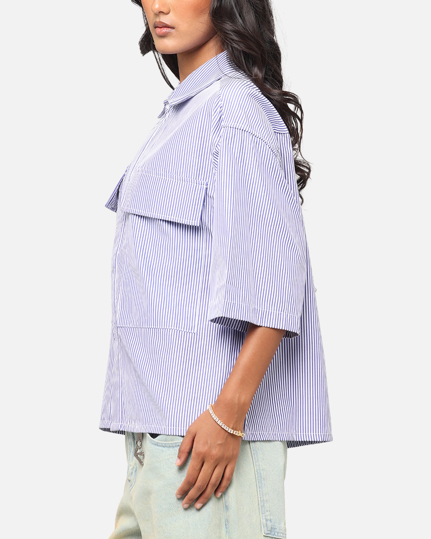 MNML Cropped Striped Short Sleeve Shirt Blue、mySite、zt4zffjzw