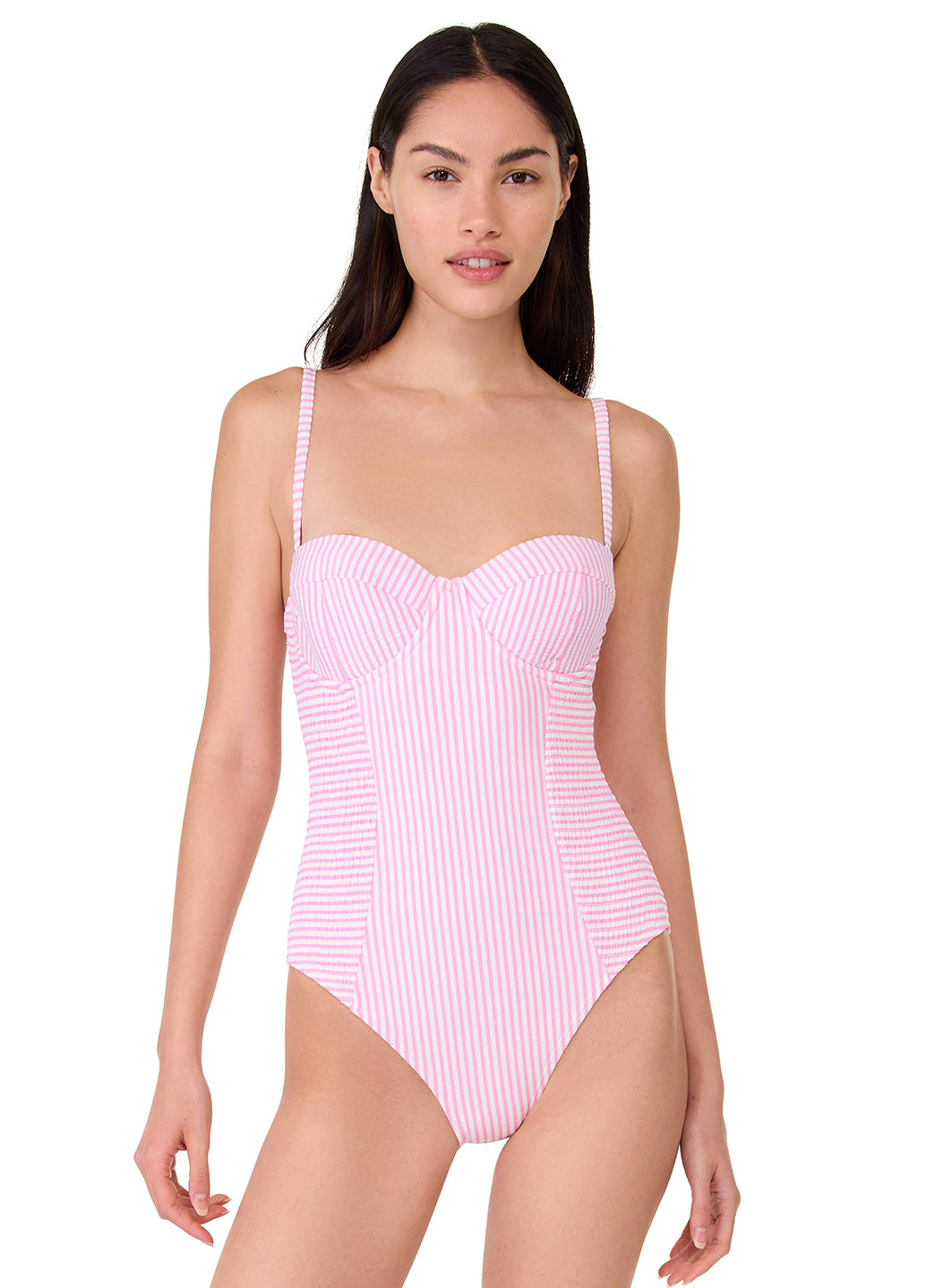 Kate Spade Women's Tide Stripe Smocked One Piece Swimsuit、mySite、noshort