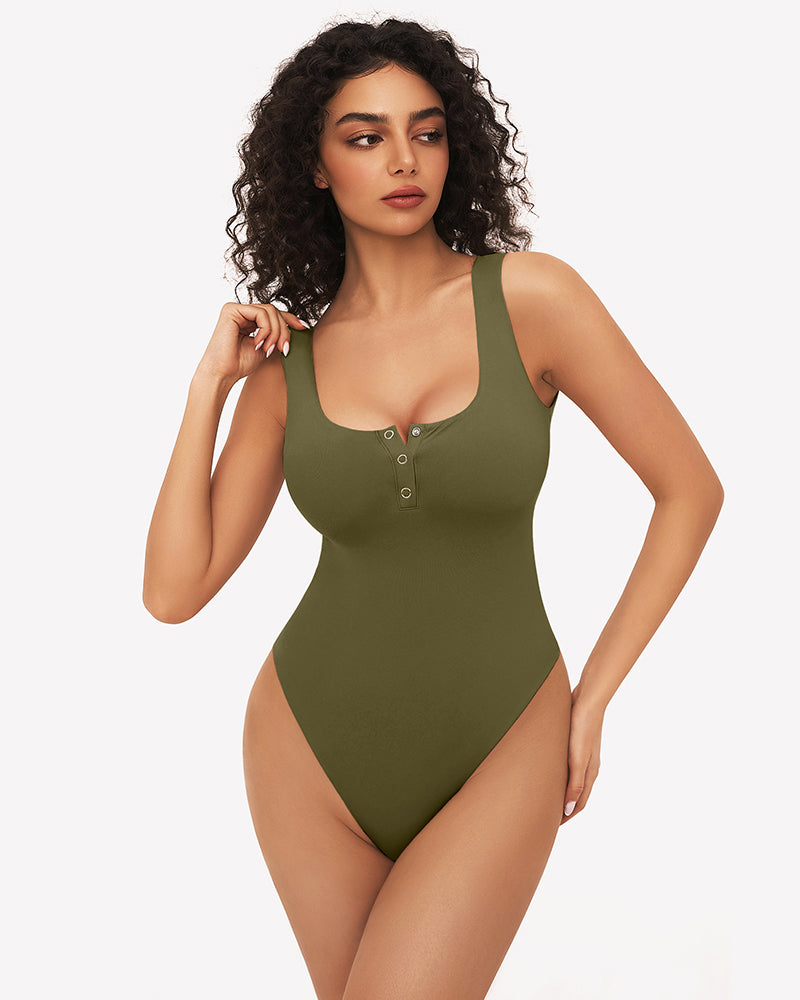 Button Down Square Neck Sleeveless Bodysuit、mySite、bengalsvssteelers