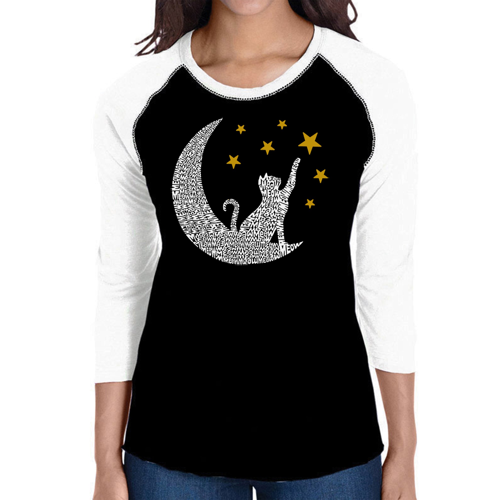 Cat Moon - Women's Raglan Word Art T-Shirt、mySite、camillekostekn