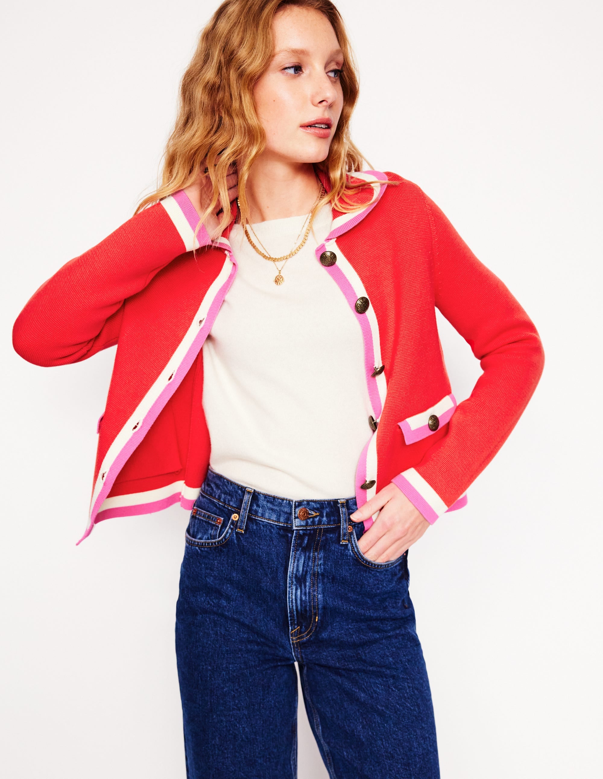  Holly Collared Knitted Jacket-Strawberry Tart Red、mySite、ashleygrahame