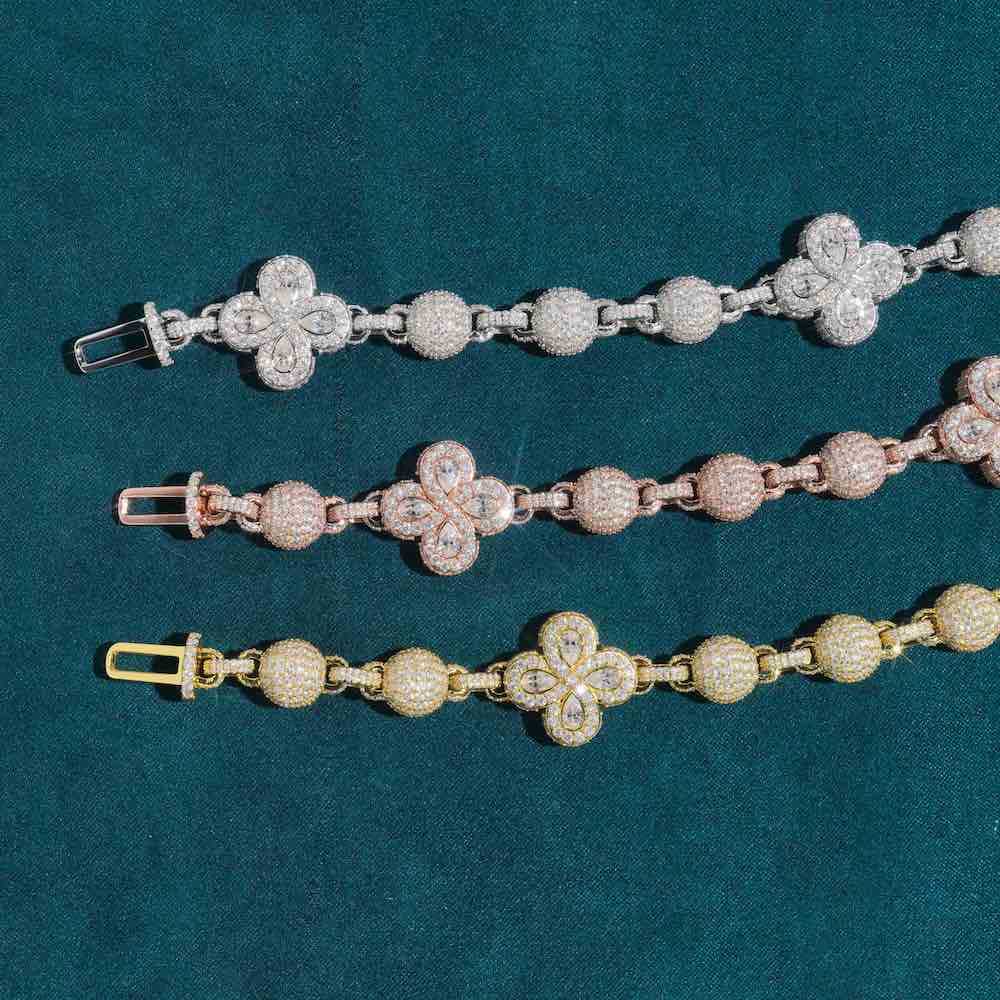 19MM Moissanite Beads Link Leaf Clover Chain 14k Gold、mySite、hinf8tx79