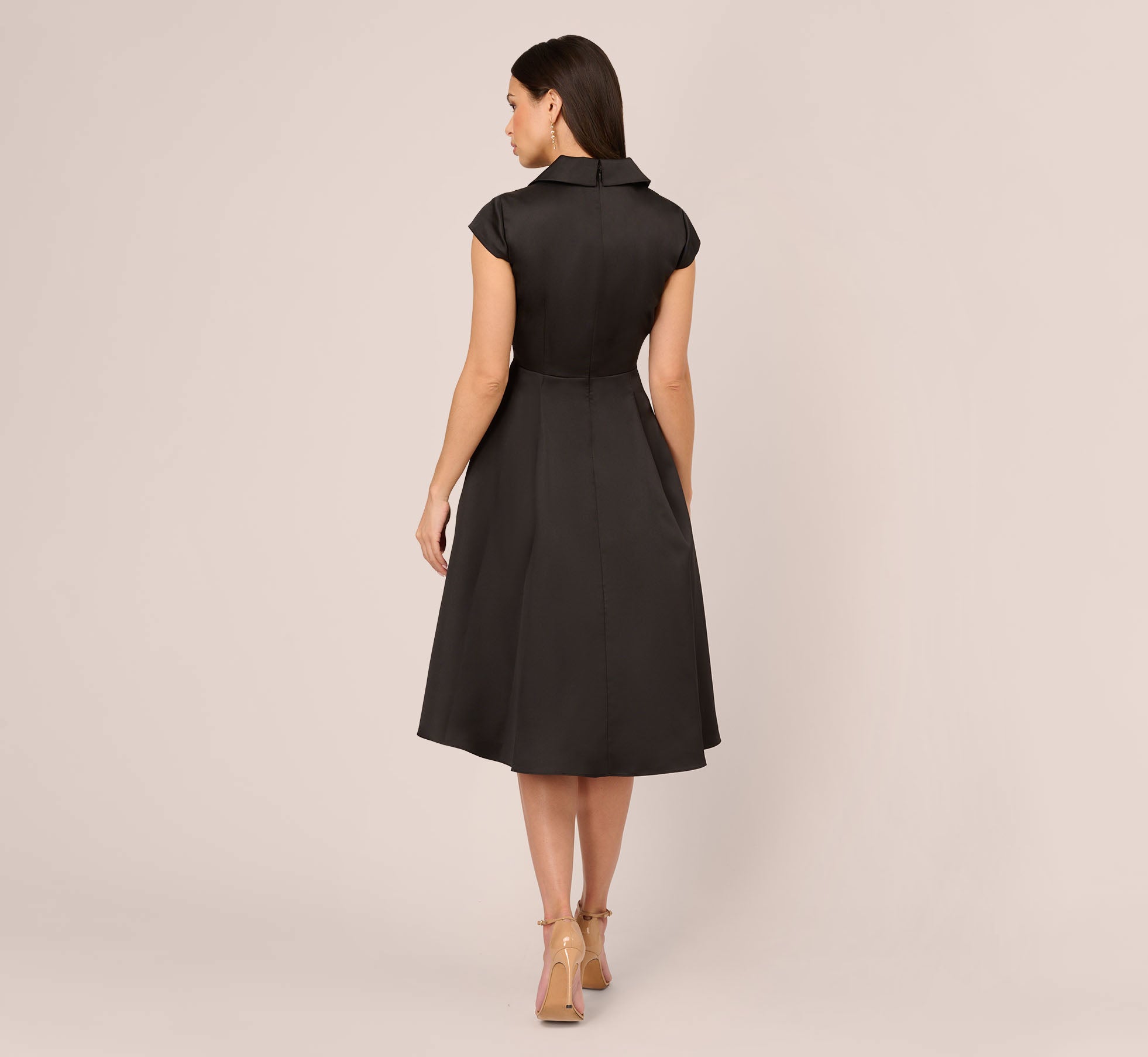 Cap Sleeve Mikado Midi Dress With High Low Skirt In Black、mySite、solidvoid