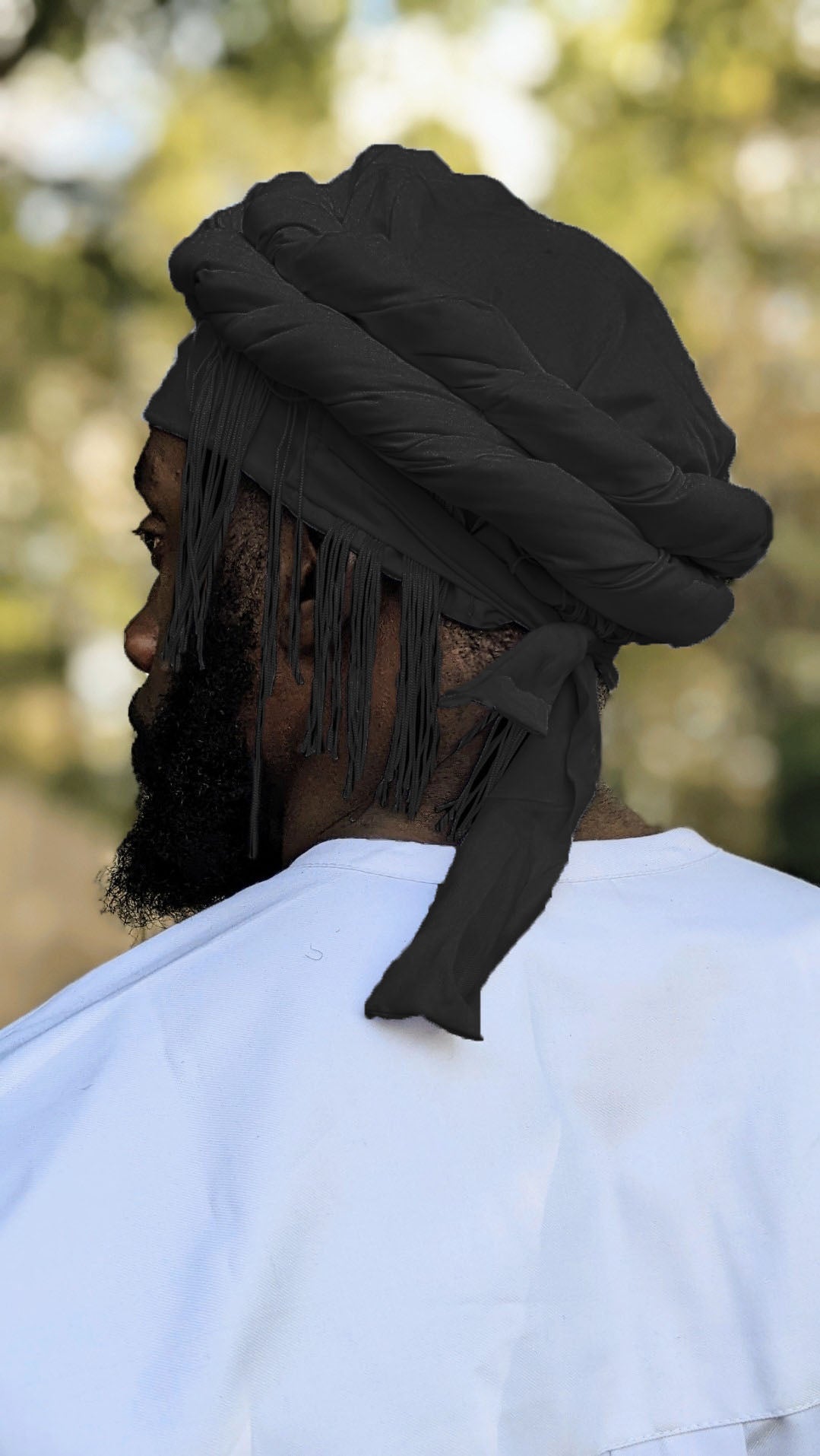 Dupsie's Chidubem pre-wrapped All-Black African turban hat with Fringes DPH564PTF、mySite、solidvoid