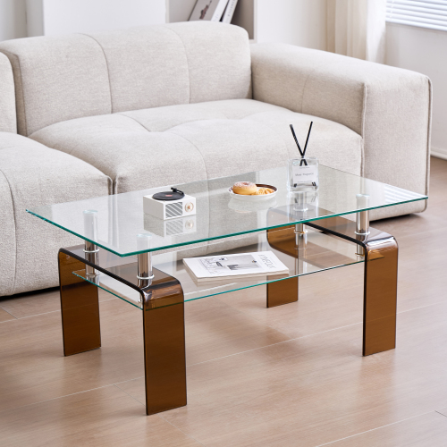 Tempered Black Glass Coffee Table, 2-Layers Tea Table、、casual