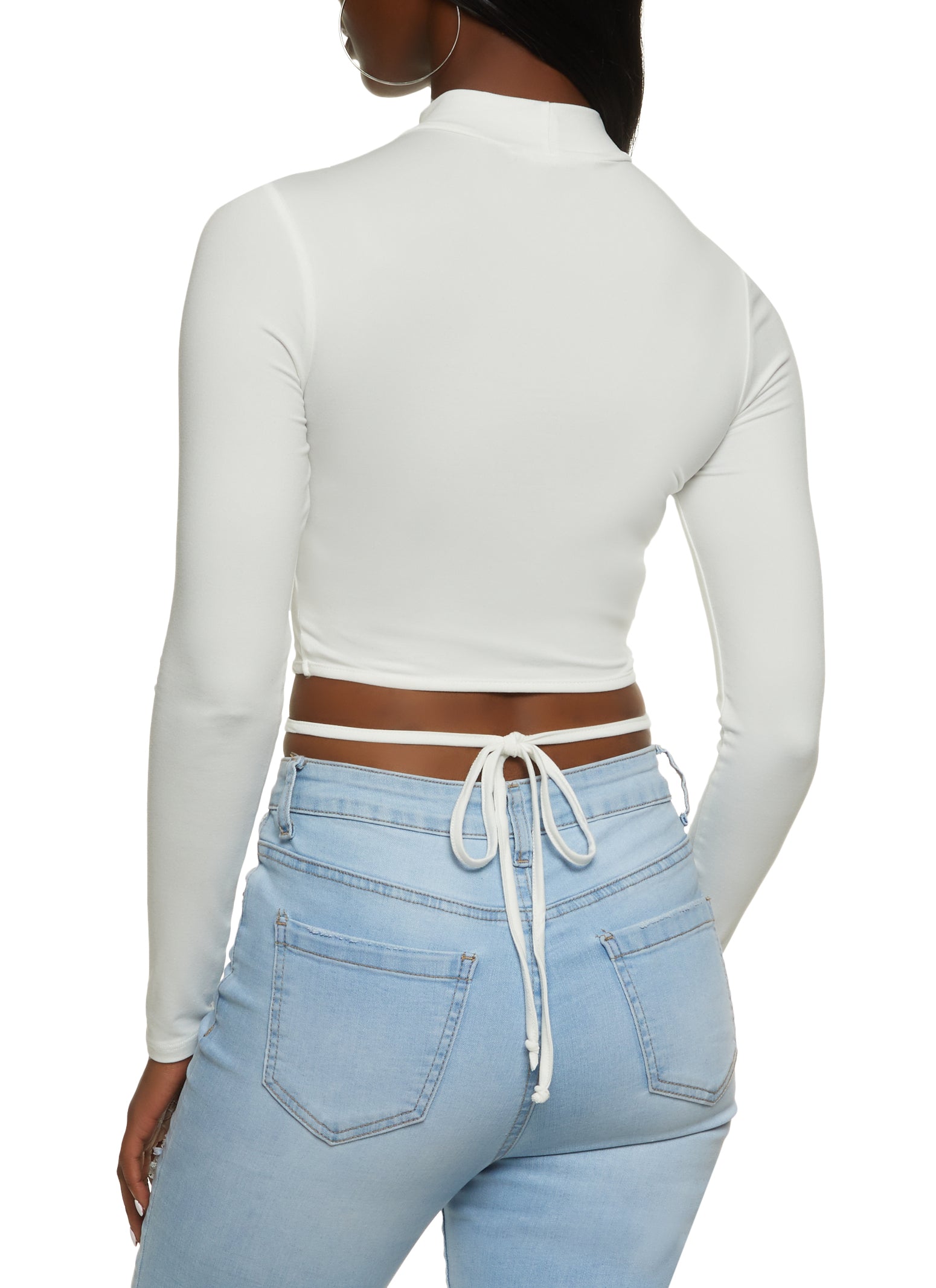 Mock Neck Lace Up Crop Top、mySite、camillekostekn