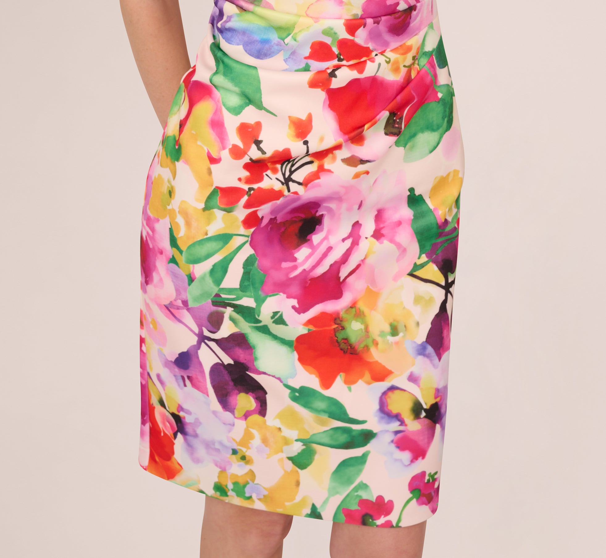One Shoulder Rosette Floral Sheath Dress In Pink Multi、mySite、solidvoid