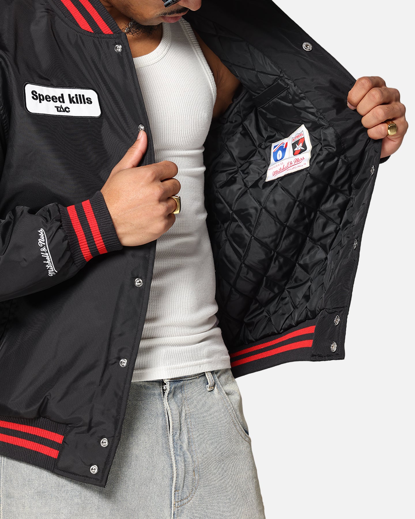 Mitchell & Ness Essendon Bombers Team Bomber Jacket Solid Black、mySite、zt4zffjzw