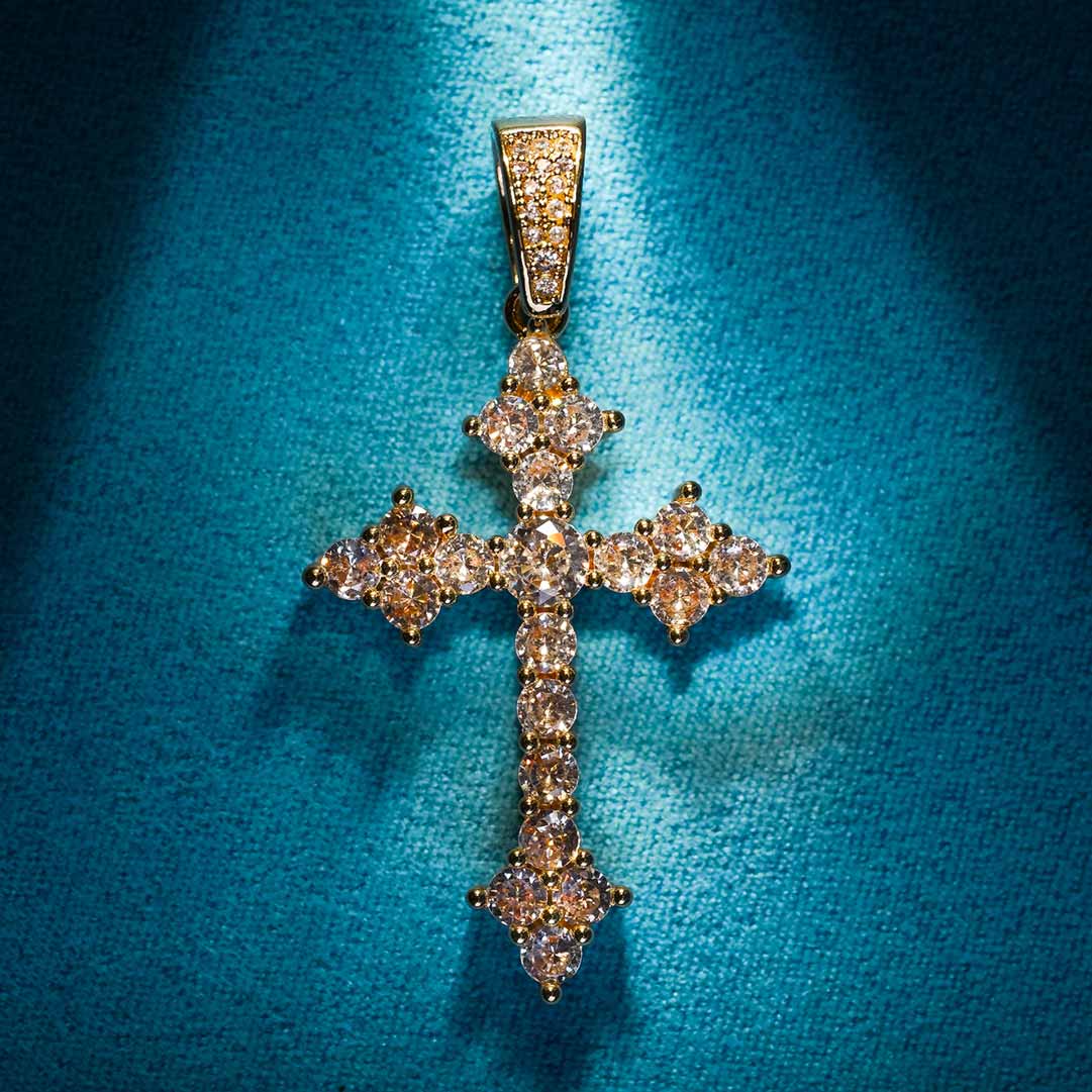 Moissanite Budded Cross Pendant 14K Gold、mySite、hinf8tx79