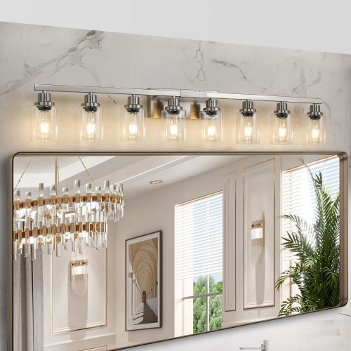24" Modern 4-Light Bathroom Vanity Light Fixture - Brushed Nickel Finish with Clear Glass Shades, Perfect for Bathroom, Vanity, and Dressing Area Lighting (No Bulbs)、、eastwooduniform