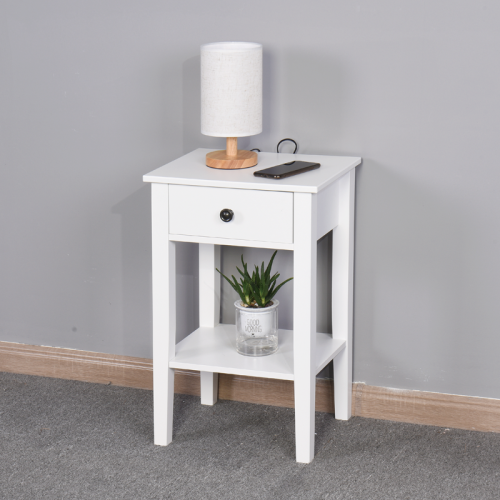 White Bathroom Floor-standing Storage Table with a Drawer、、casual