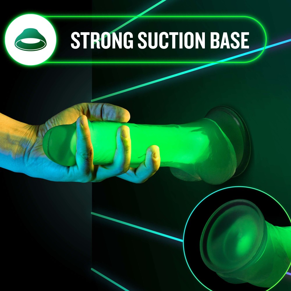 Neo Elite By Blush® | Glow In The Dark Neon Green: 7.5-Inch Long Dildo - Made with Purio™ Silicone & SensaFeel® Dual Density Realistic Technology、mySite、bottomscart