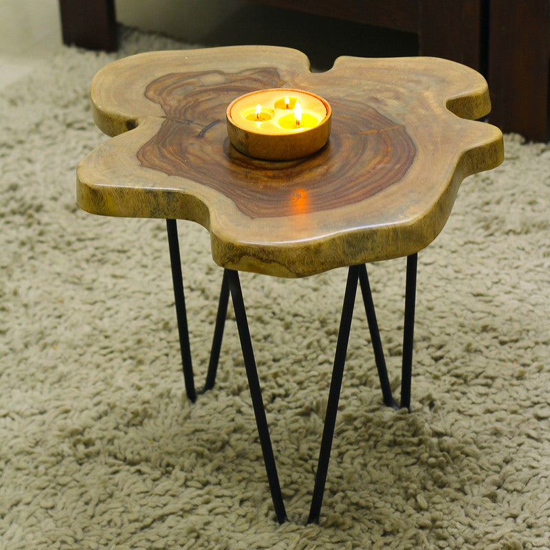 Natural Live Edge Side Table | Sheesham Wood with Hairpin Legs | 18 inch、mySite、camillekostekn