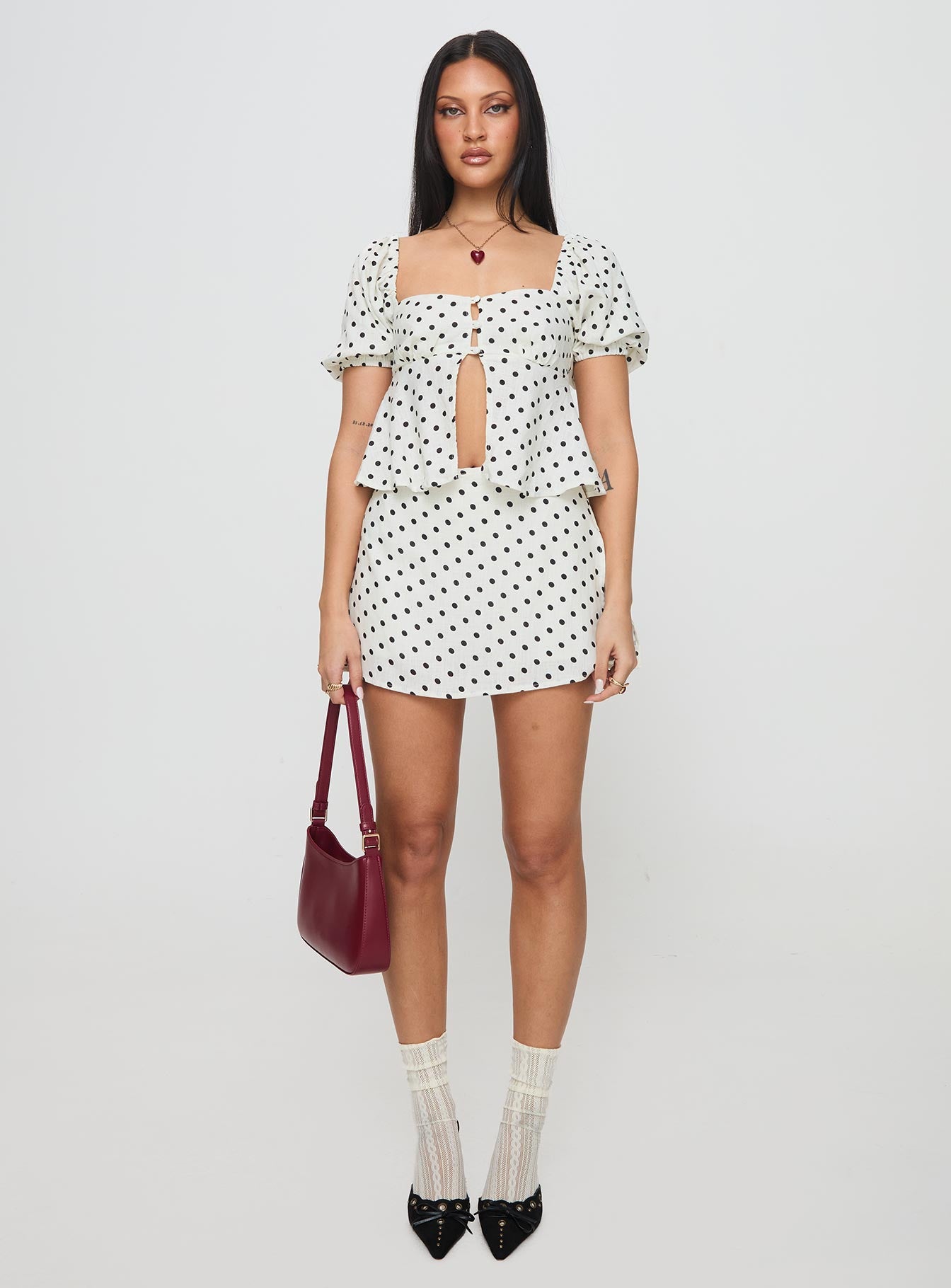 Passionfruit Linen Blend Top Cream/Black Polka Dot、mySite、solidvoid