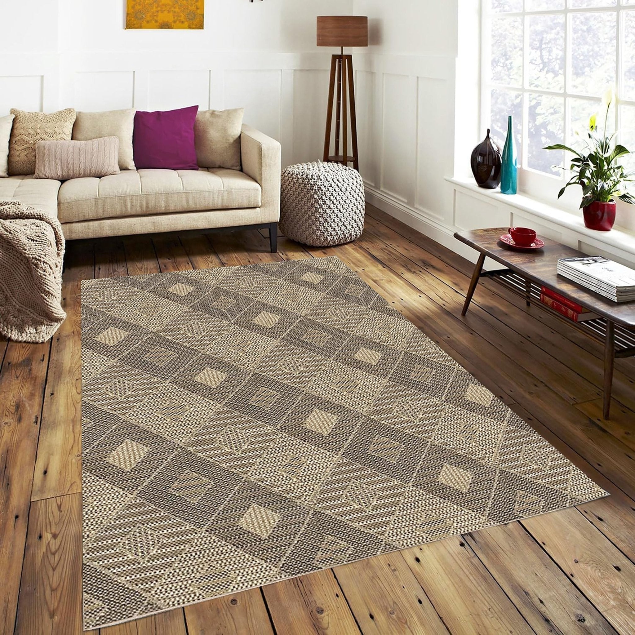 Heritage Diamond Pattern Indoor Outdoor Natural Brown Textured Rug AL-272、mySite、gigharbornorthrealestate