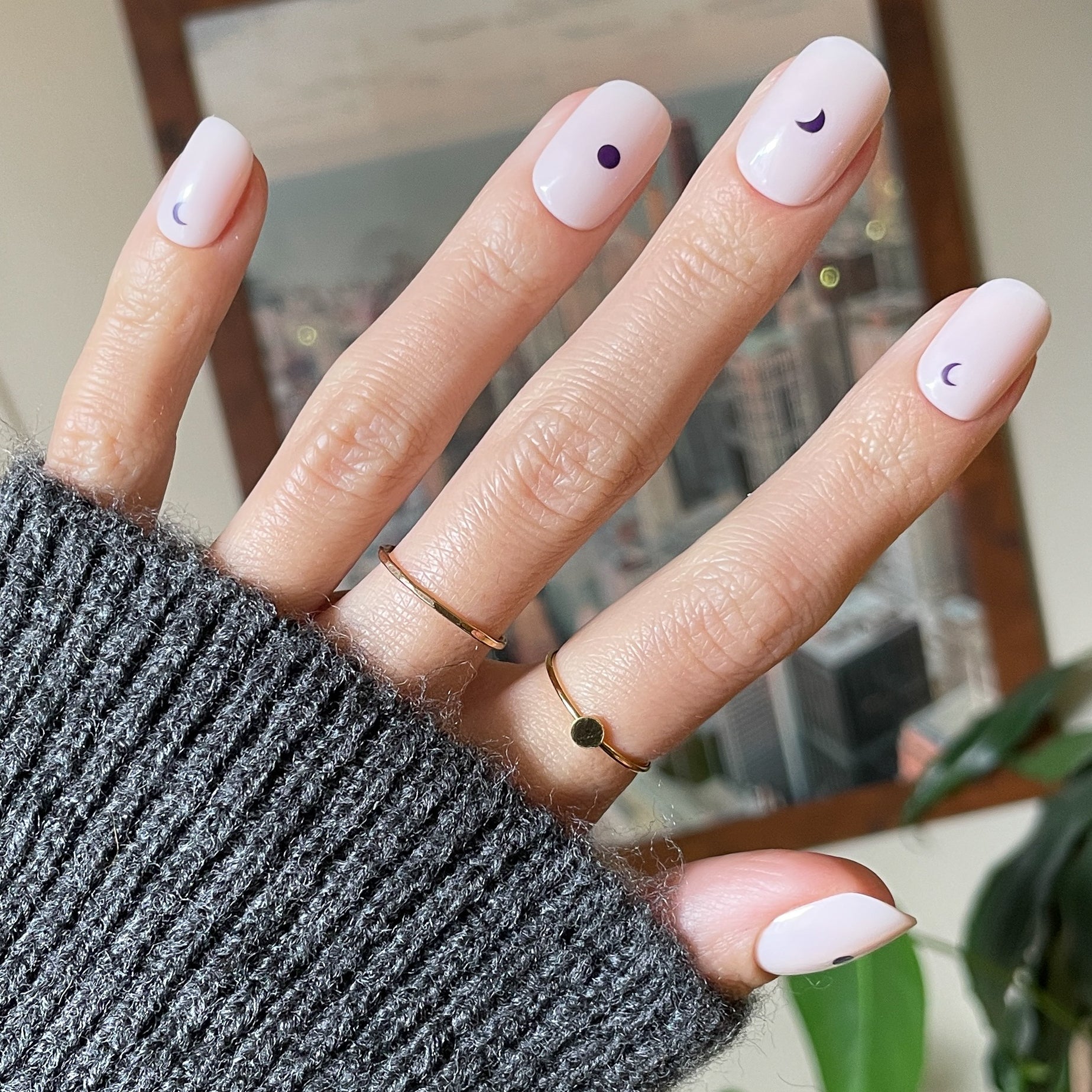 Moon Phases | Short | Squoval - Tab Press-On、mySite、solidvoid