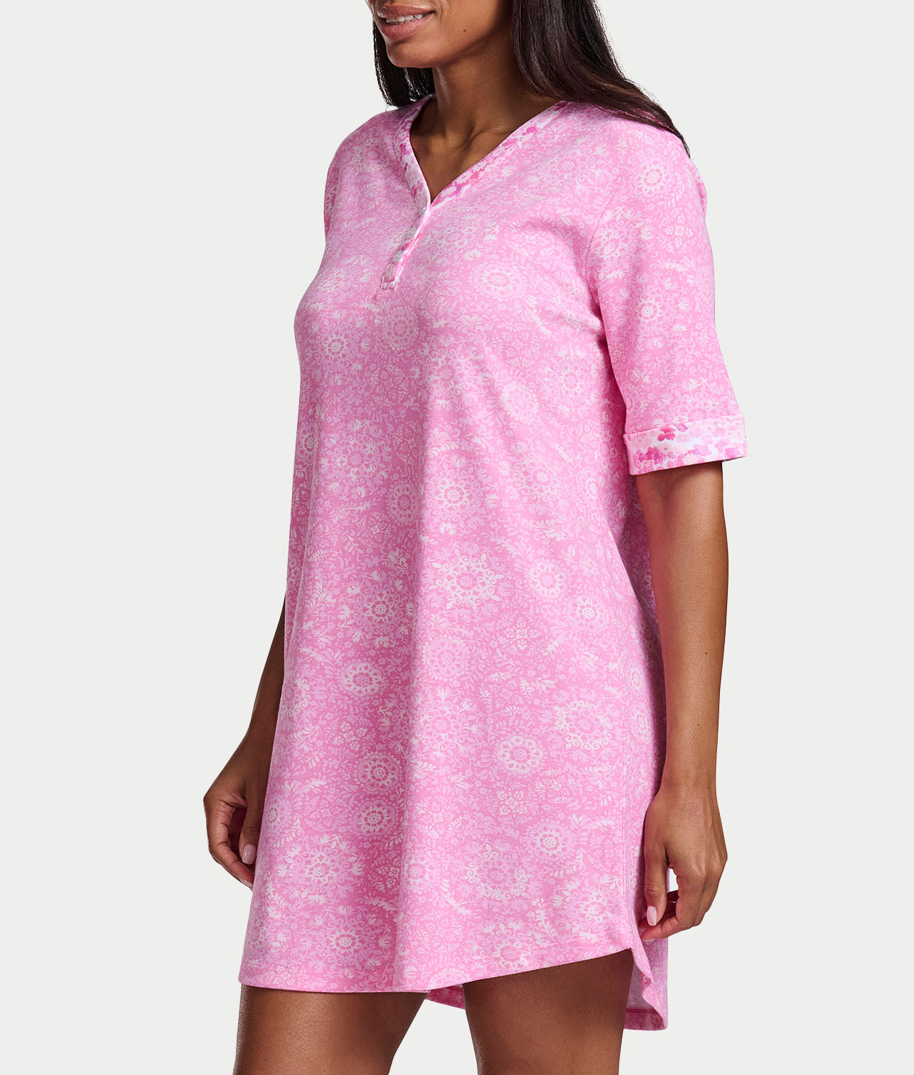  Plus Size Elbow Length Sleeve Henley Knit Sleep Shirt、mySite、justintrudeaud