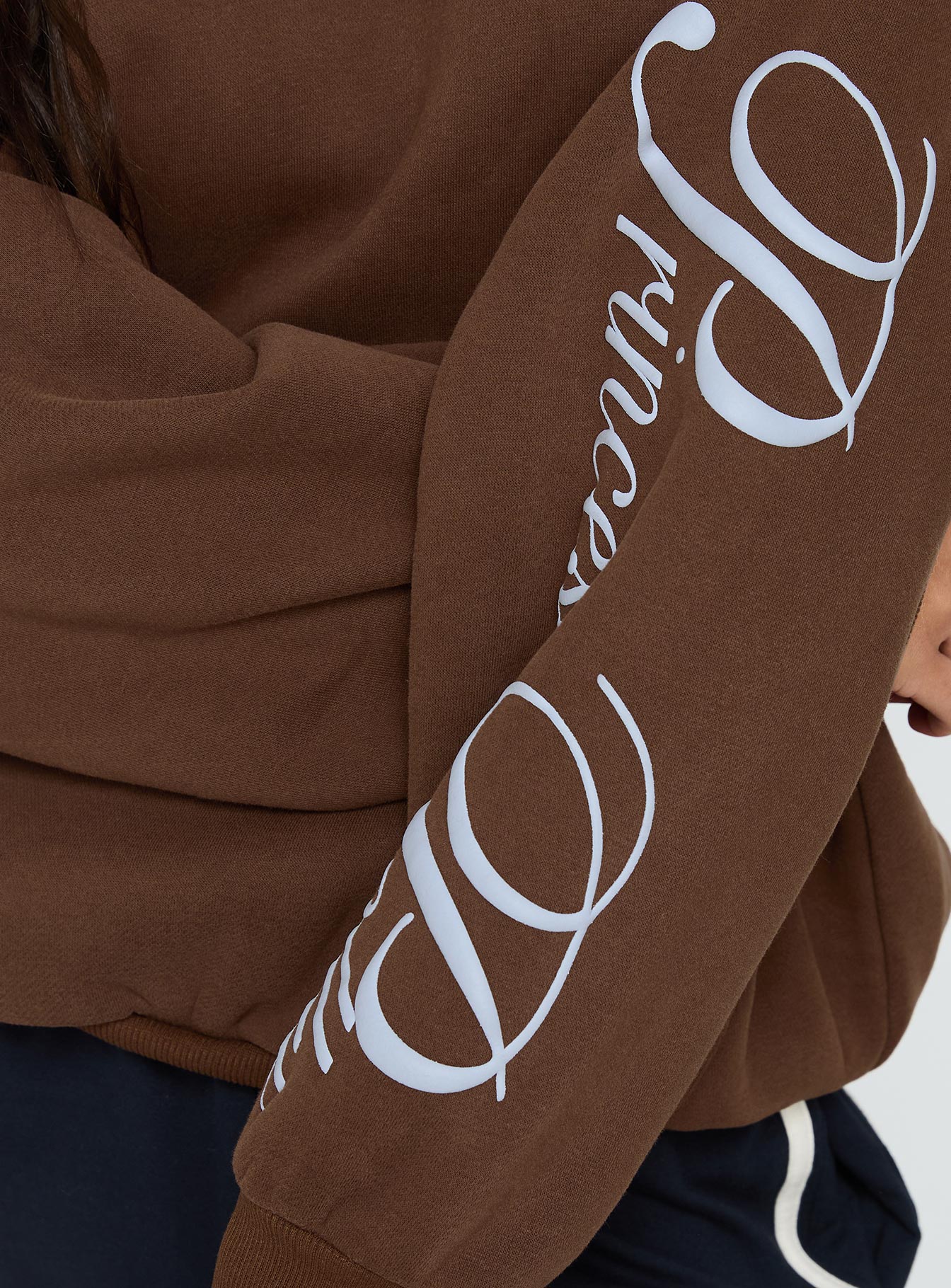 Princess Polly Script Text Graphic Hoodie Brown / Blue、mySite、solidvoid