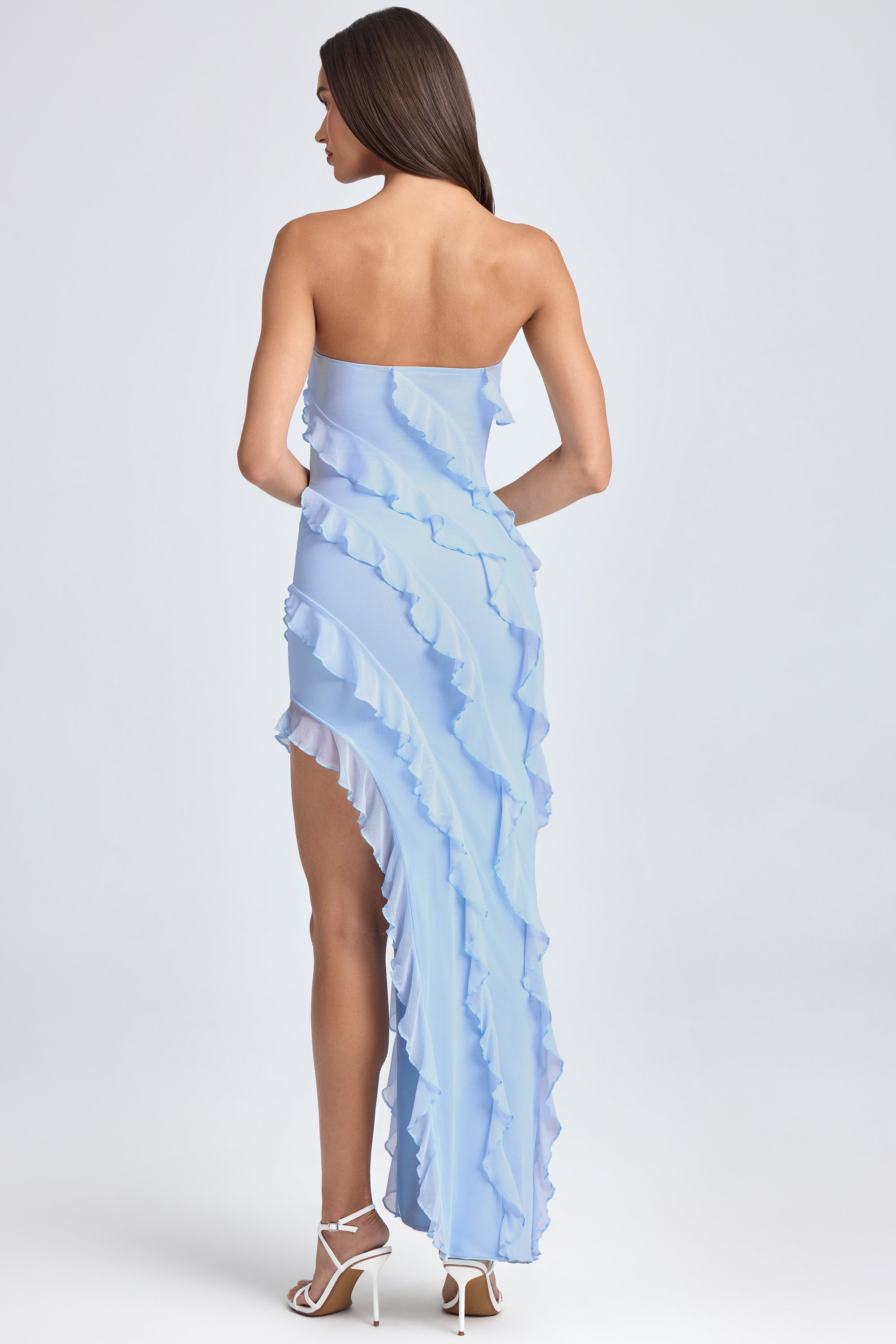 Bandeau Ruffle-Trim Maxi Dress in Powder Blue、mySite、solidvoid