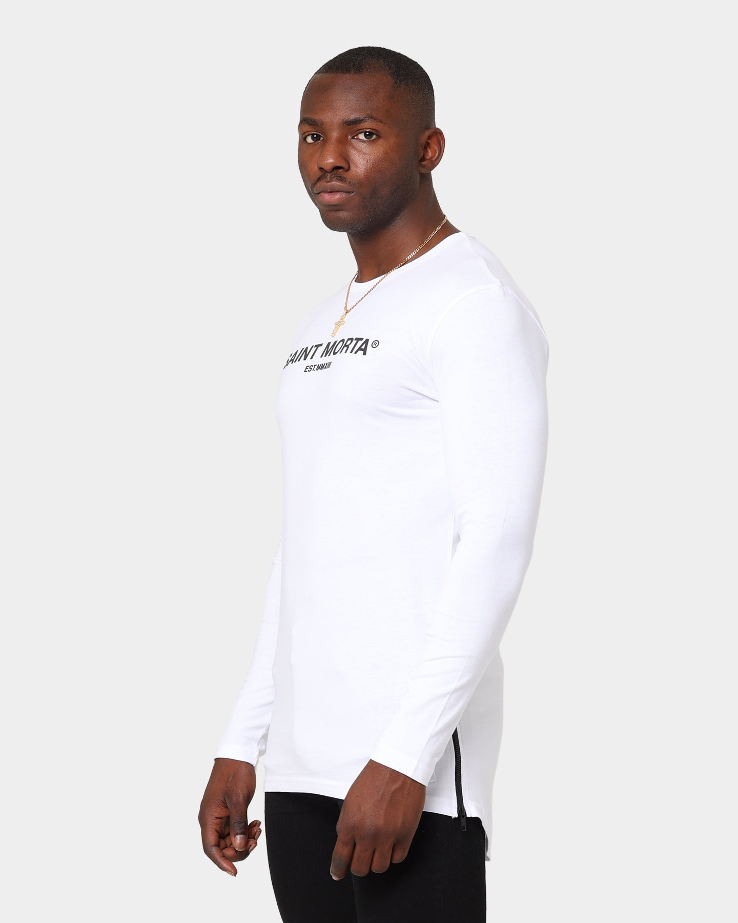 Saint Morta Homage Drop Tail Long Sleeve T-Shirt White/Black、mySite、zt4zffjzw