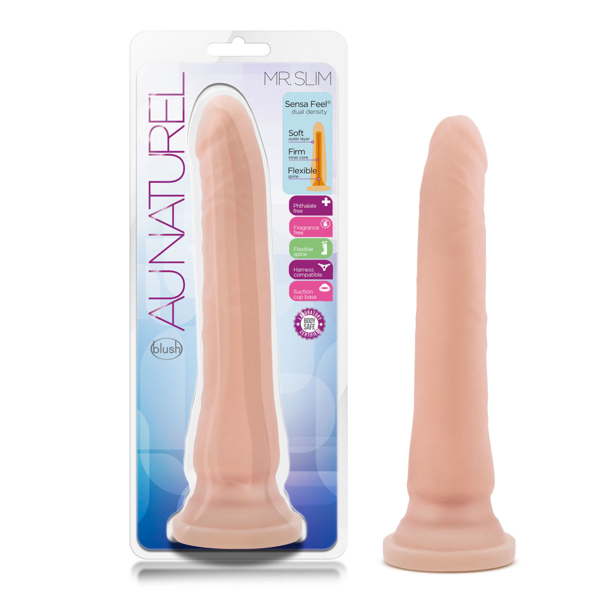 Au Naturel By Blush® | Mr. Slim Realistic Beige 9.25-Inch Long Dildo With Suction Cup Base、mySite、bottomscart