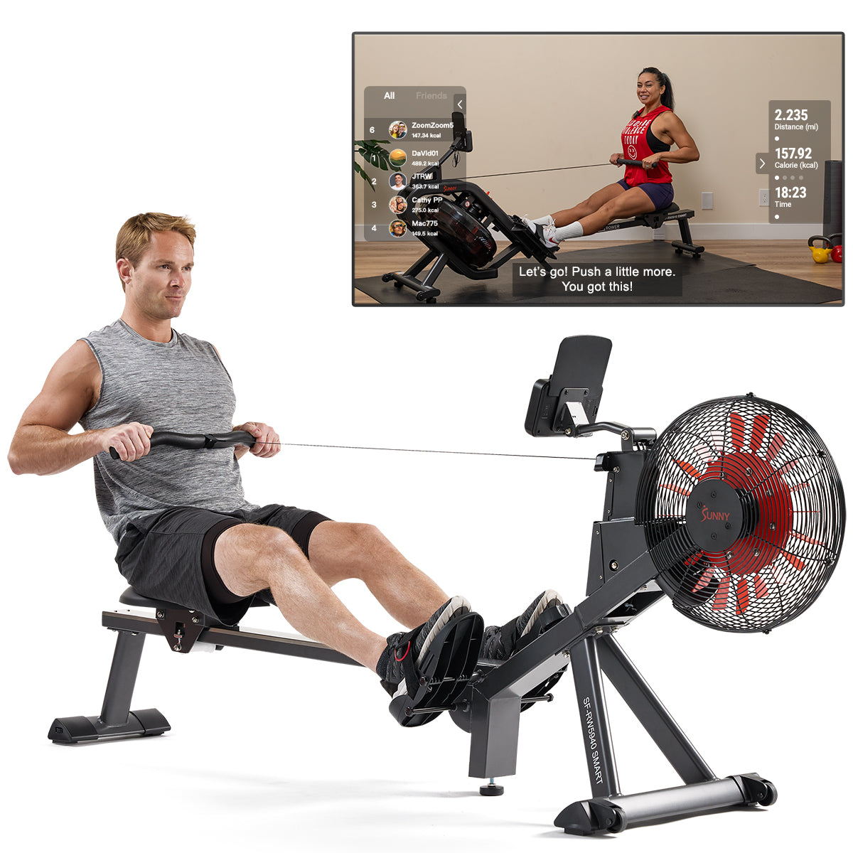  Premium Smart Magnetic Air Rower with Extended Rail、mySite、ghnorth