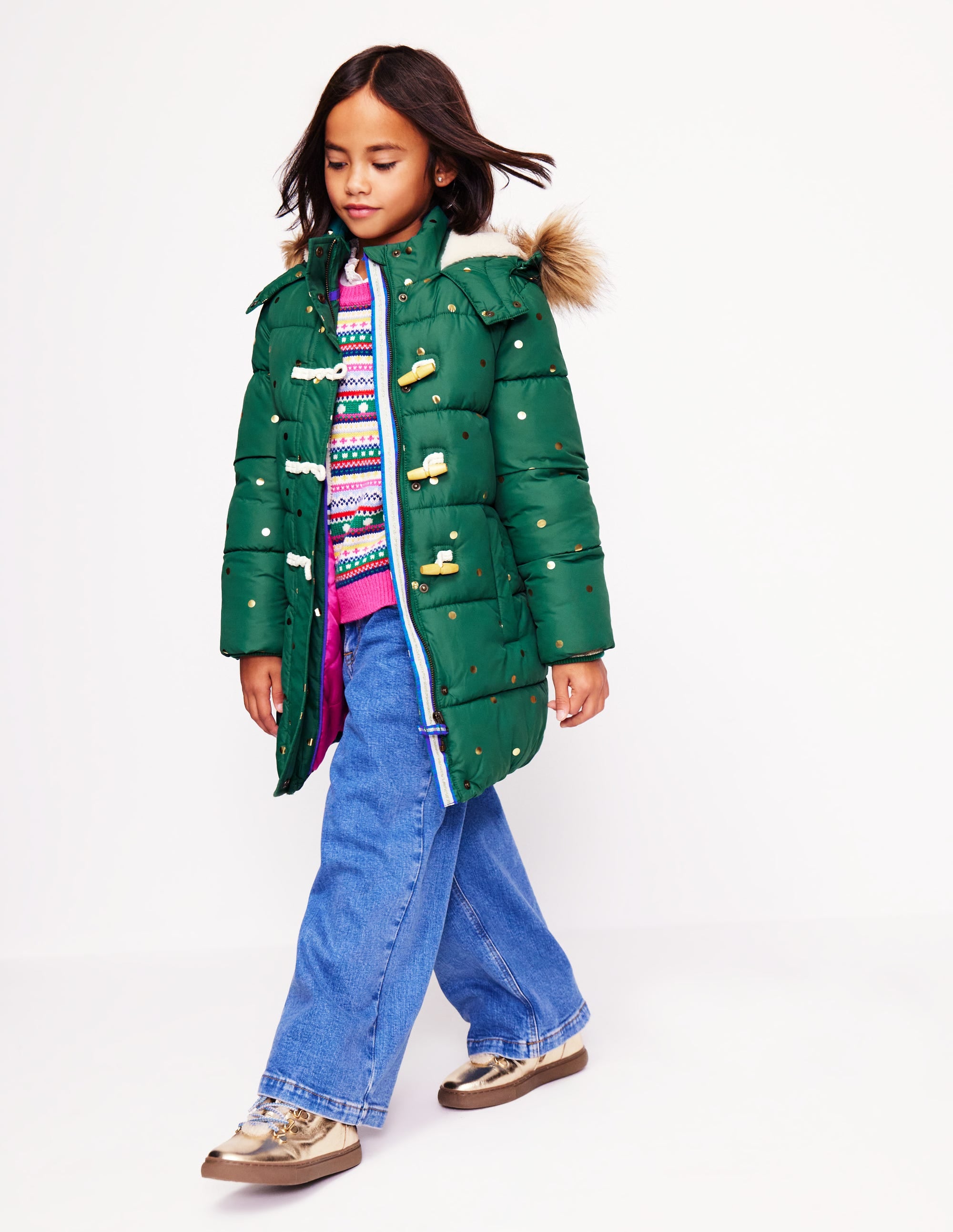  Longline Padded Coat-Jewel Green Gold Foil Confetti、mySite、ashleygrahame
